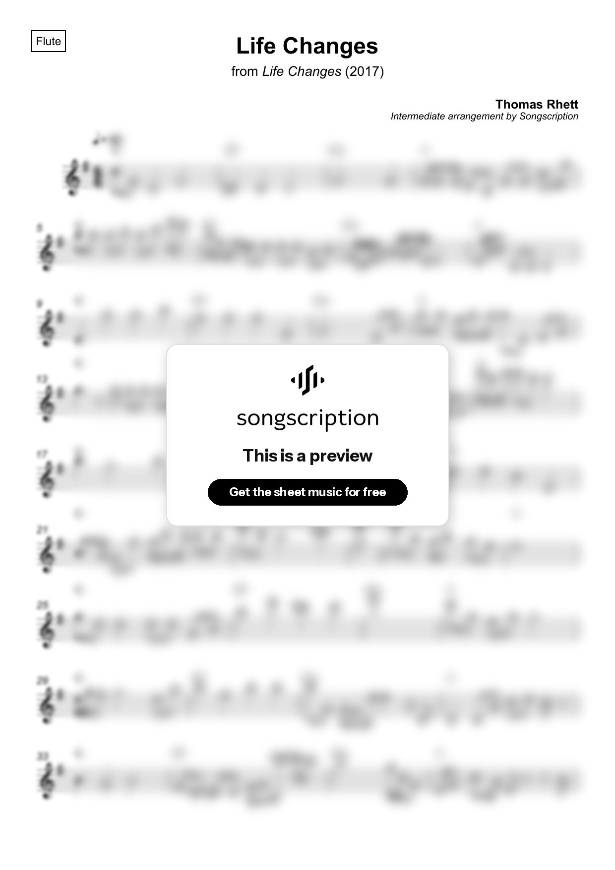 Intermediate Flute Sheet Music for "Life Changes" by Thomas Rhett