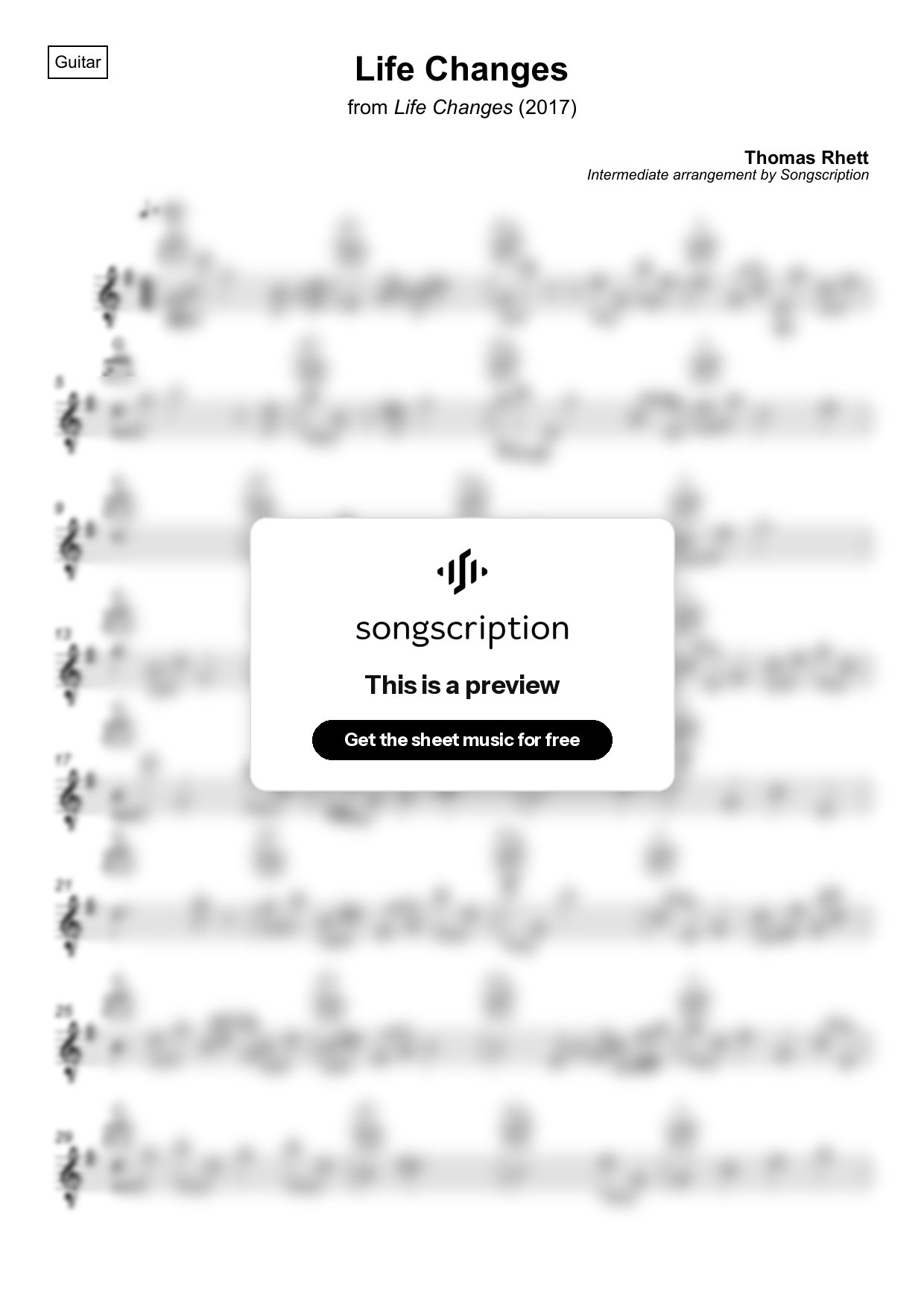Intermediate Acoustic Guitar Sheet Music for "Life Changes" by Thomas Rhett