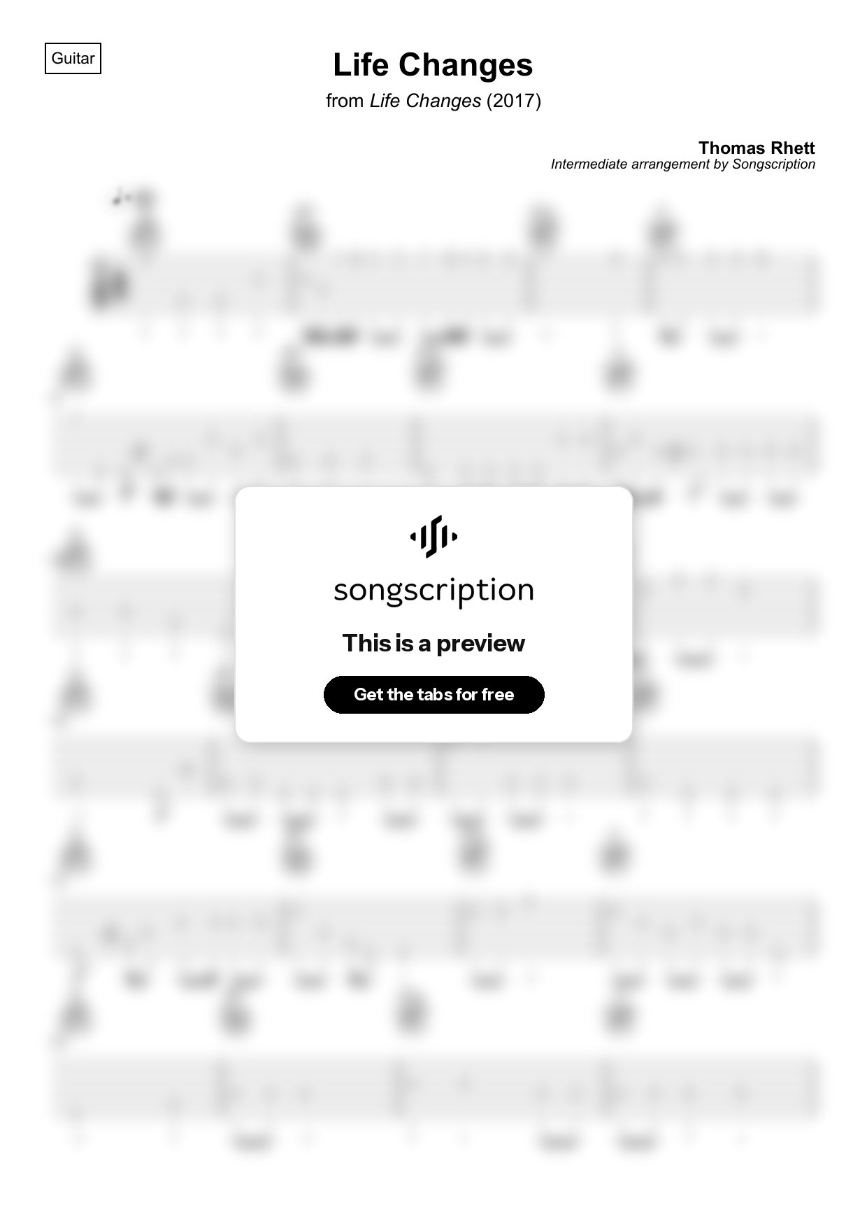 Intermediate Acoustic Guitar Tabs for "Life Changes" by Thomas Rhett