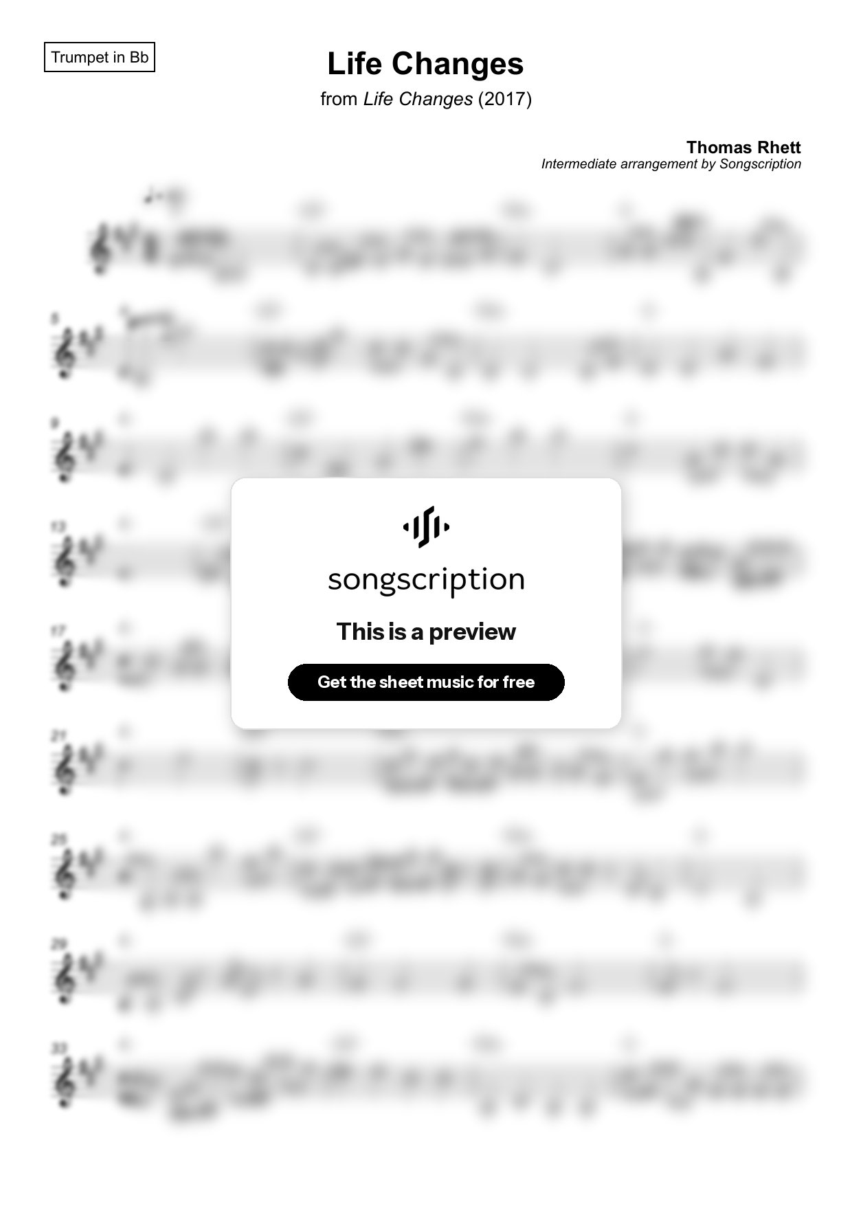 Intermediate Trumpet Sheet Music for "Life Changes" by Thomas Rhett