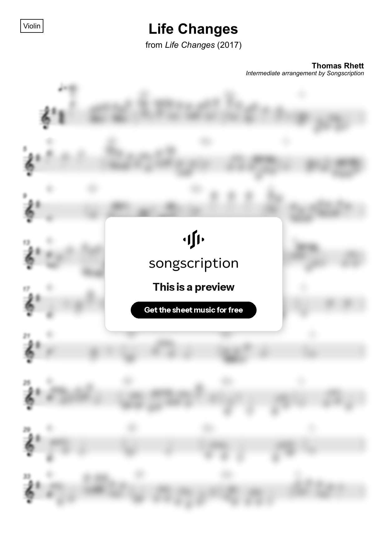 Intermediate Violin Sheet Music for "Life Changes" by Thomas Rhett