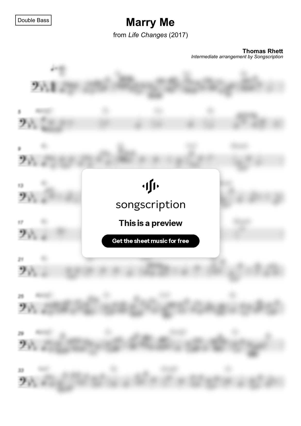 Intermediate Double Bass Sheet Music for "Marry Me" by Thomas Rhett