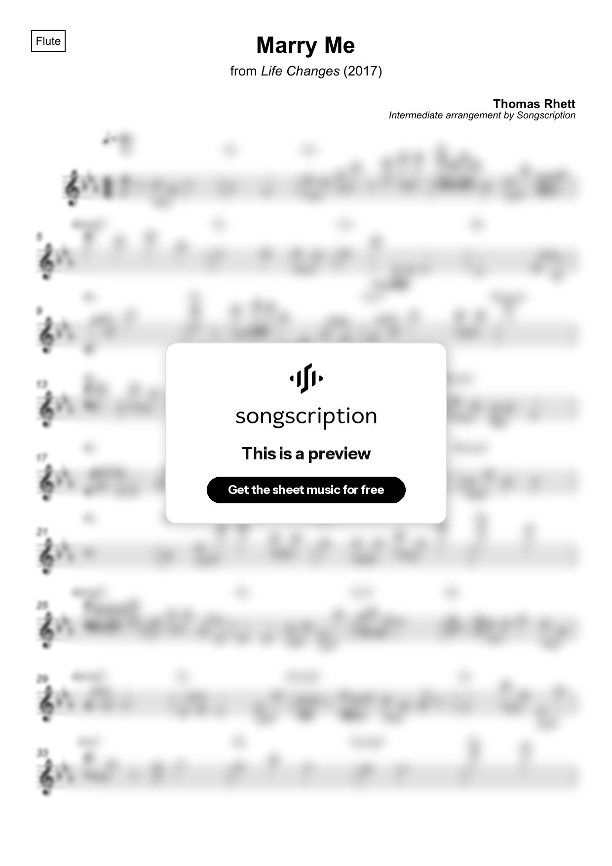 Intermediate Flute Sheet Music for "Marry Me" by Thomas Rhett