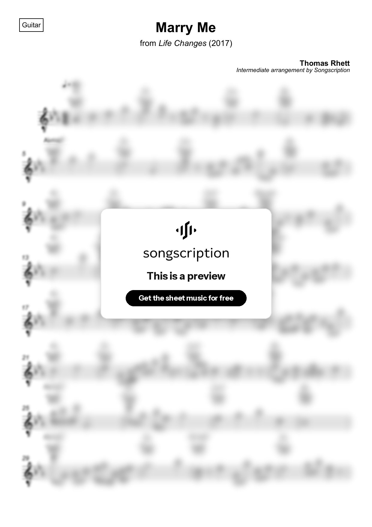 Intermediate Acoustic Guitar Sheet Music for "Marry Me" by Thomas Rhett