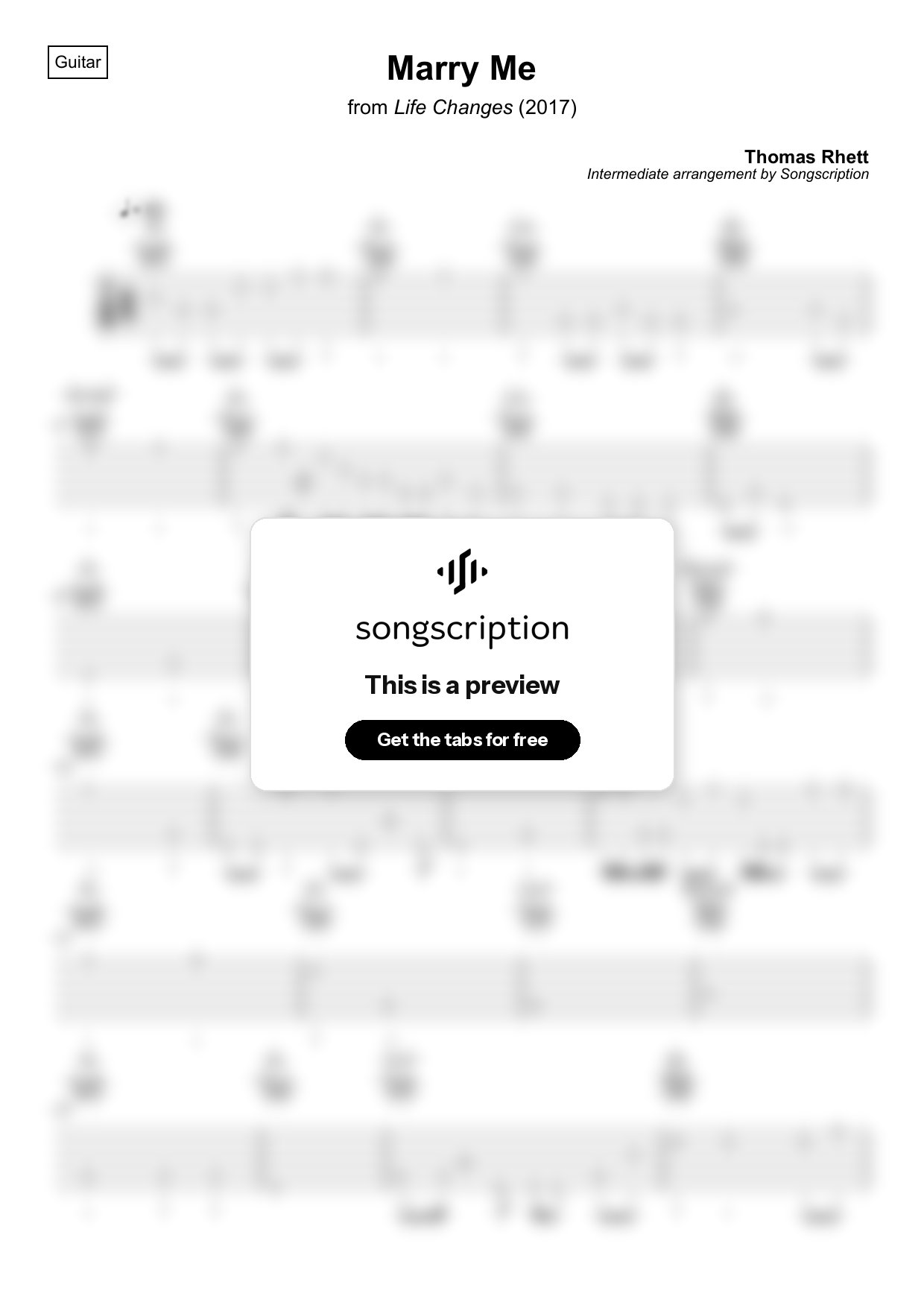 Intermediate Acoustic Guitar Tabs for "Marry Me" by Thomas Rhett