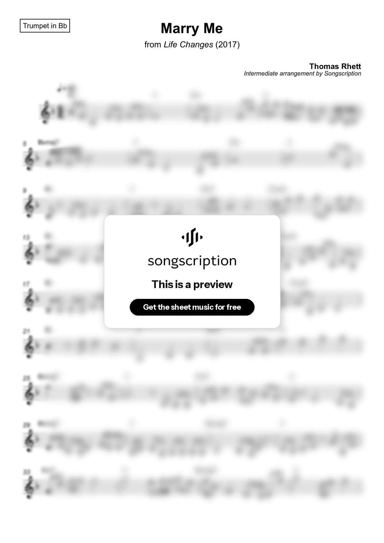 Intermediate Trumpet Sheet Music for "Marry Me" by Thomas Rhett