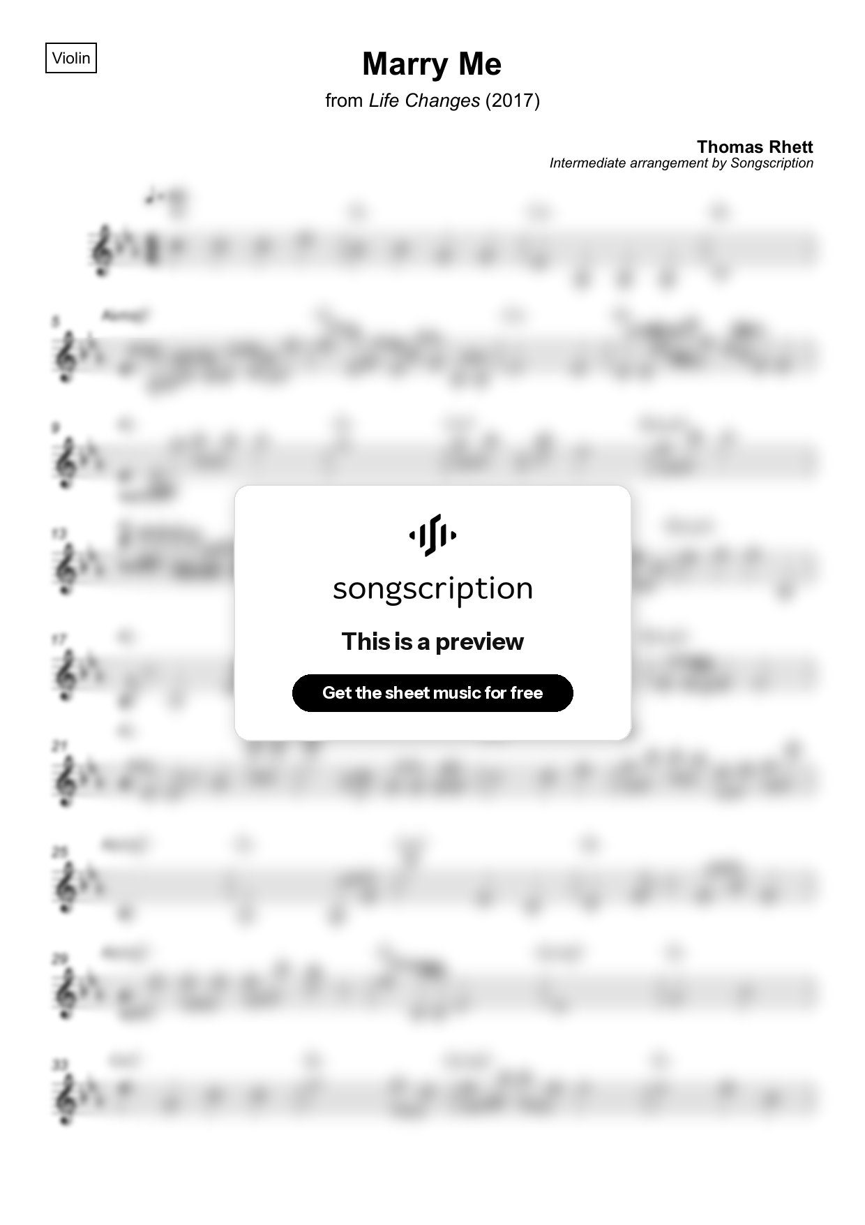 Intermediate Violin Sheet Music for "Marry Me" by Thomas Rhett