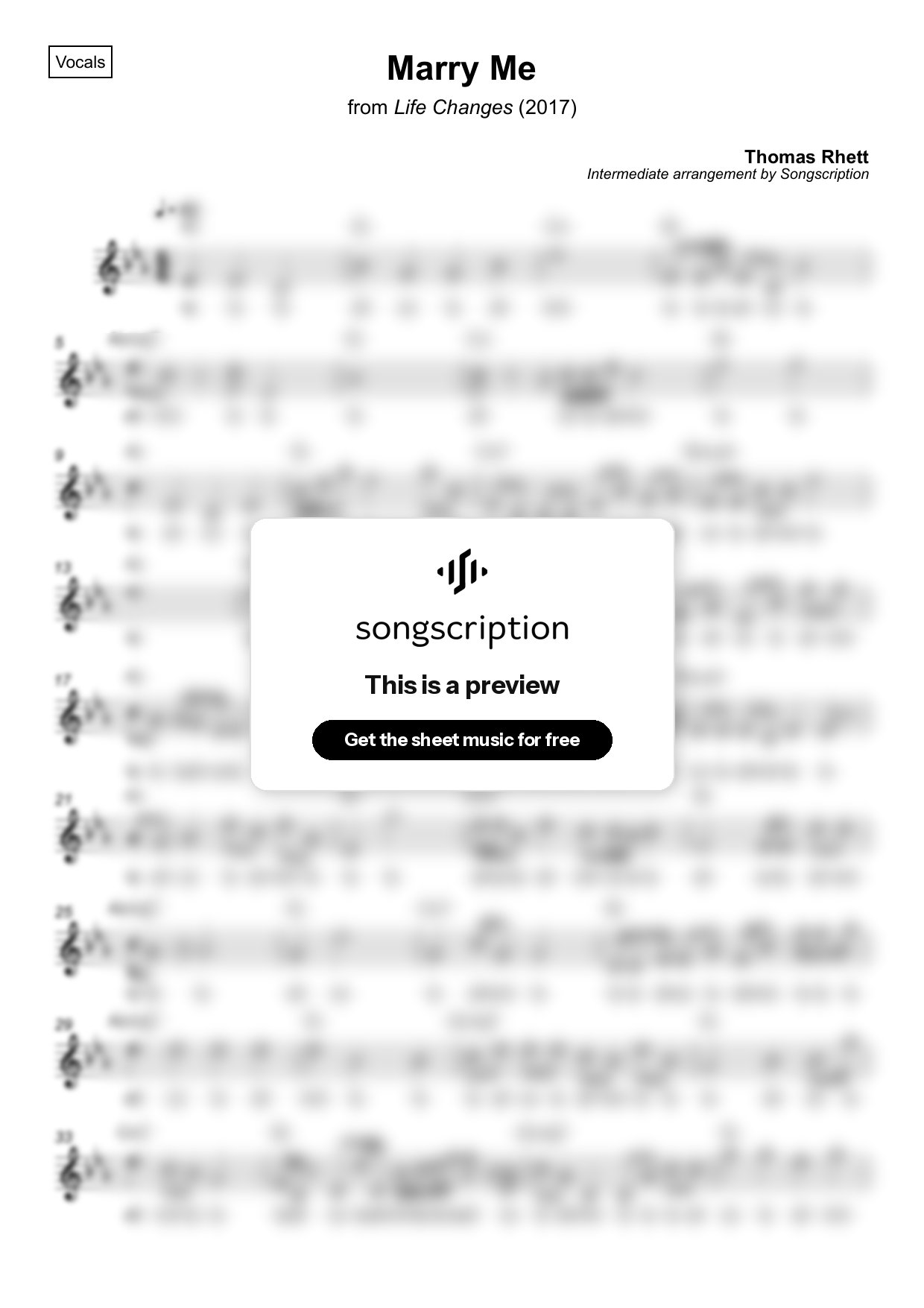 Intermediate Vocals Sheet Music for "Marry Me" by Thomas Rhett