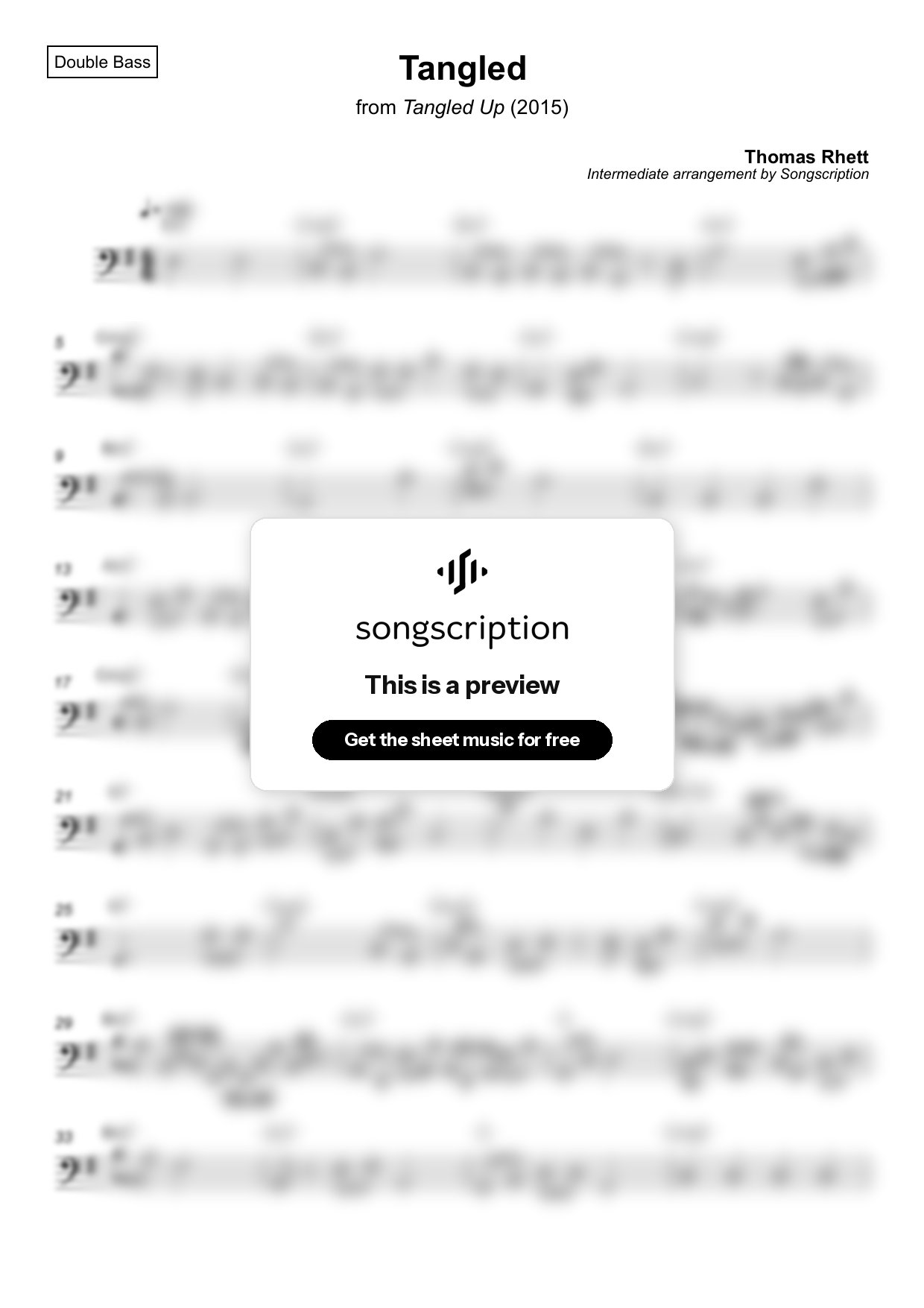 Intermediate Double Bass Sheet Music for "Tangled" by Thomas Rhett