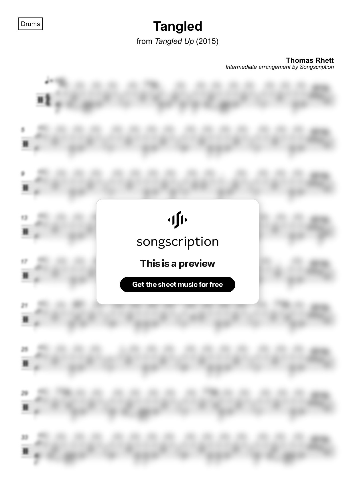 Intermediate Drums Sheet Music for "Tangled" by Thomas Rhett