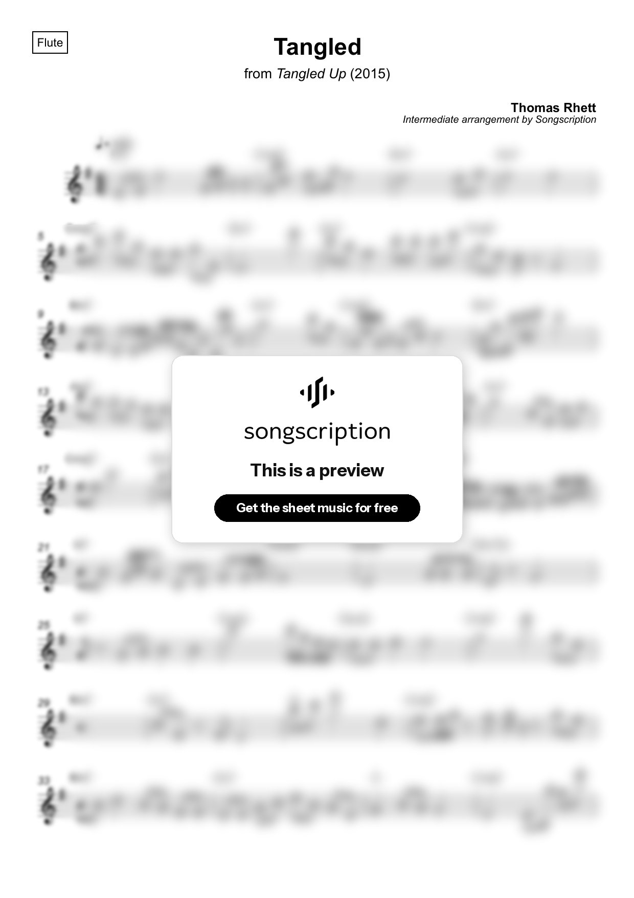 Intermediate Flute Sheet Music for "Tangled" by Thomas Rhett