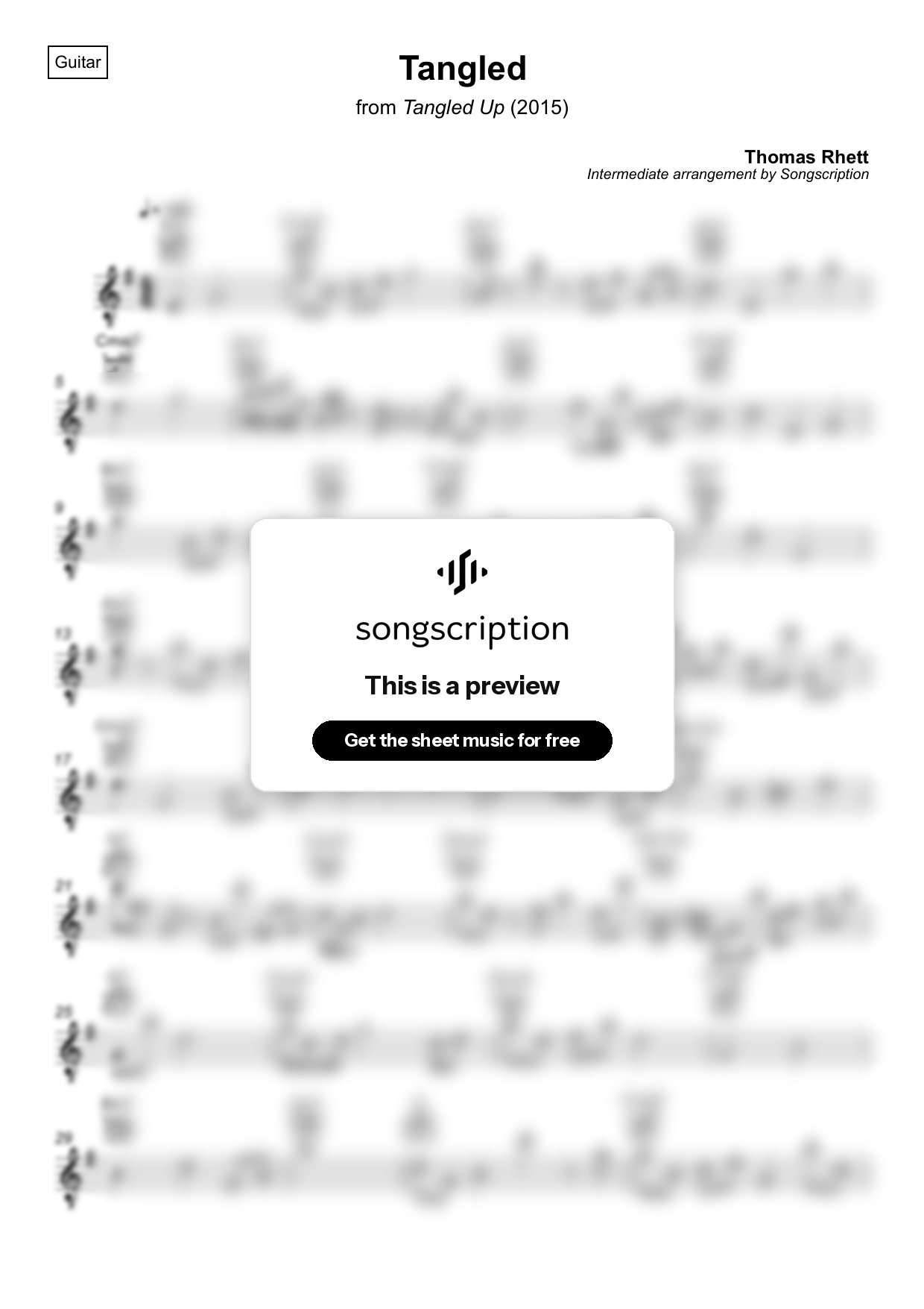 Intermediate Acoustic Guitar Sheet Music for "Tangled" by Thomas Rhett
