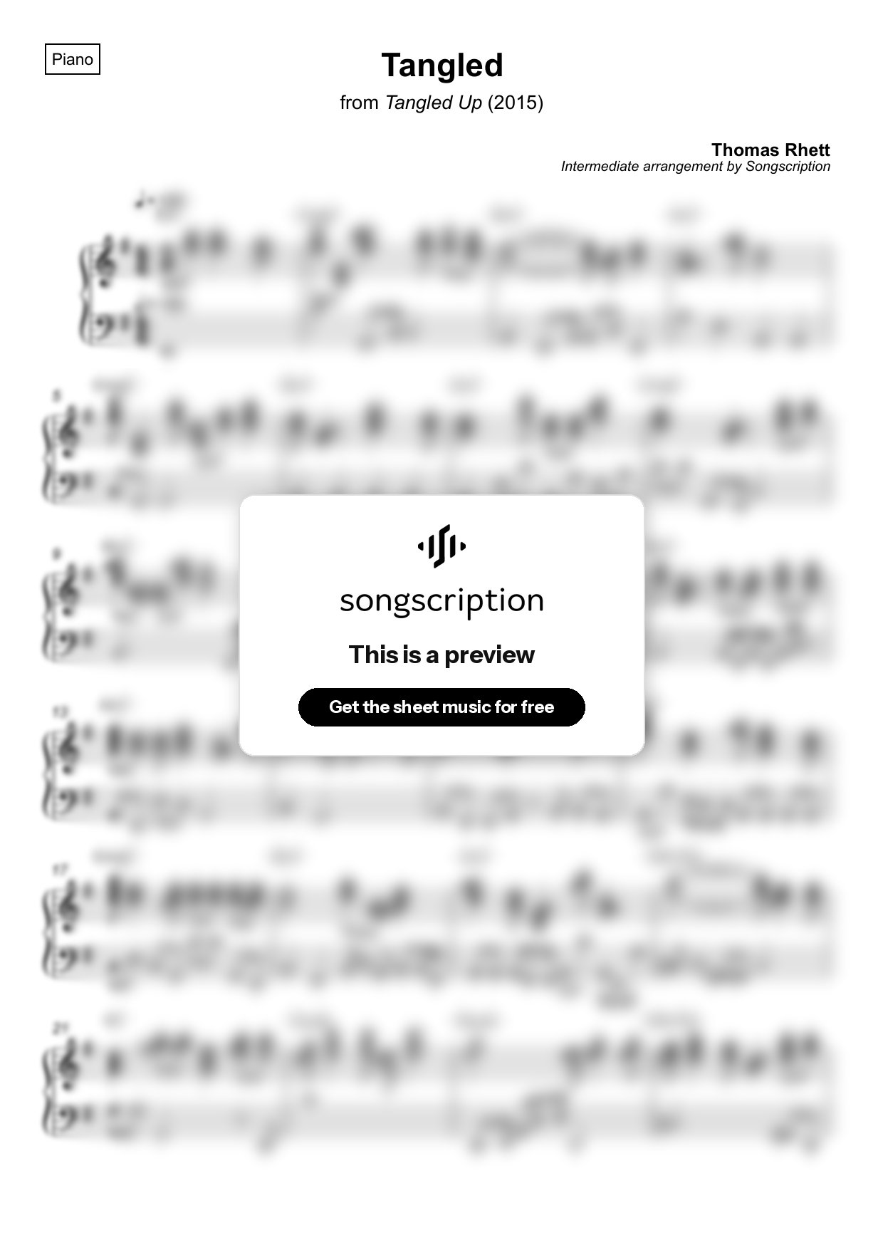 Intermediate Piano Sheet Music for "Tangled" by Thomas Rhett