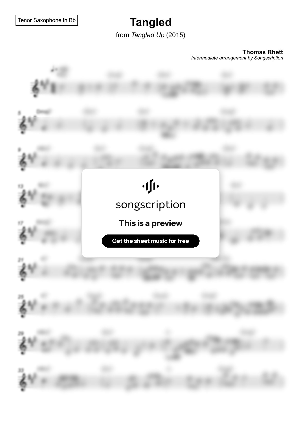 Intermediate Tenor Sax Sheet Music for "Tangled" by Thomas Rhett