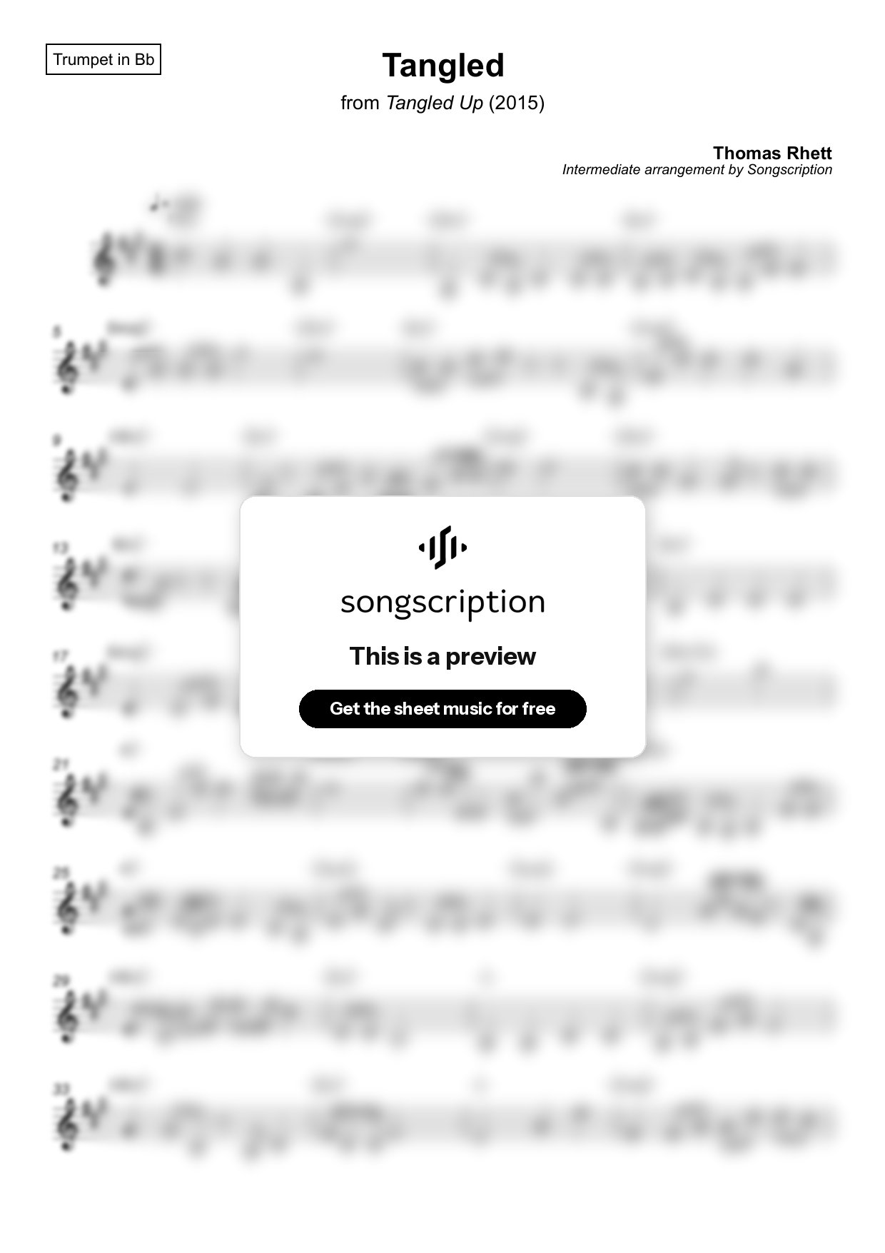 Intermediate Trumpet Sheet Music for "Tangled" by Thomas Rhett