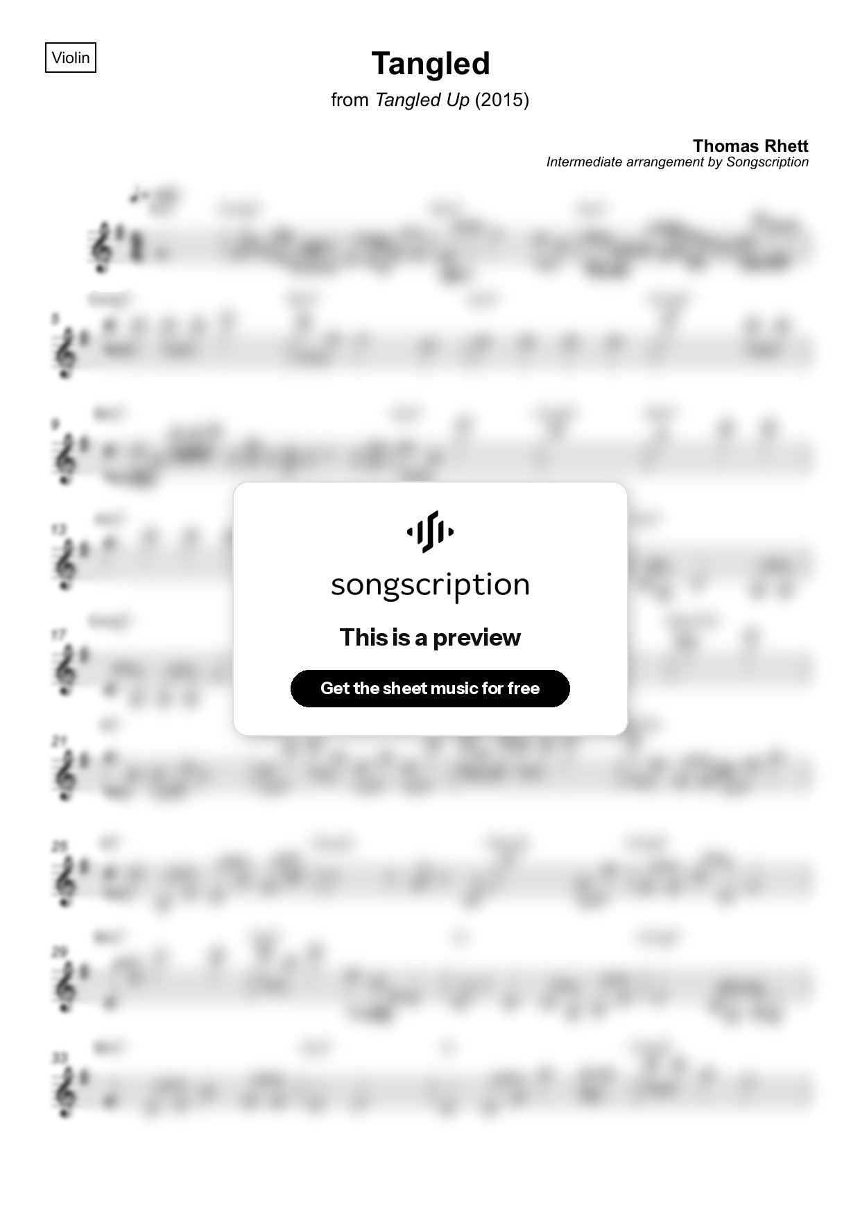 Intermediate Violin Sheet Music for "Tangled" by Thomas Rhett