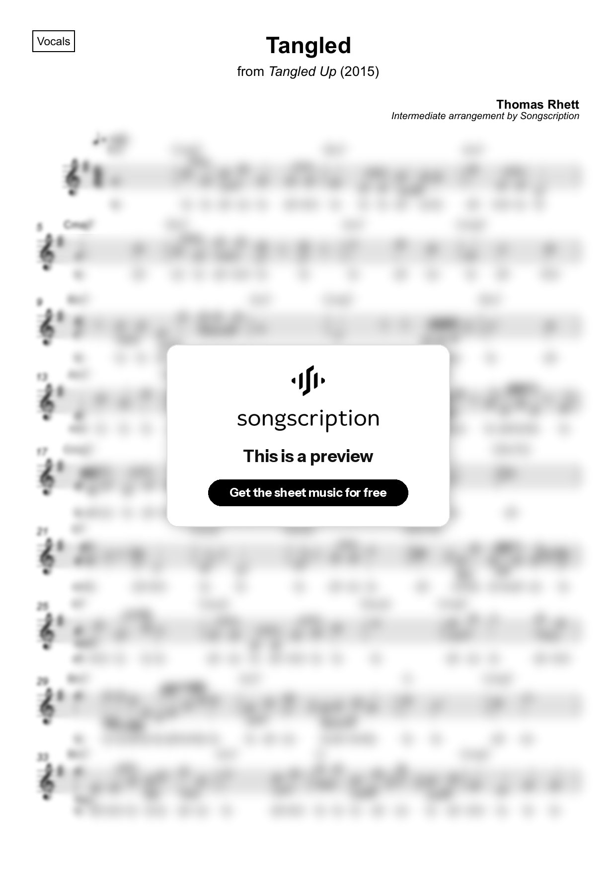 Intermediate Vocals Sheet Music for "Tangled" by Thomas Rhett