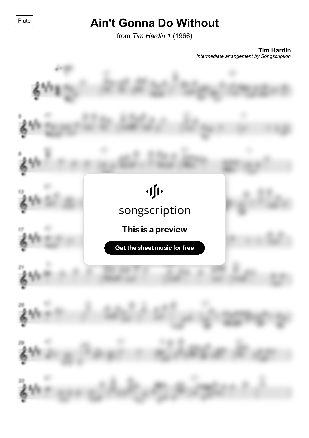 Intermediate Flute Sheet Music for "Ain't Gonna Do Without" by Tim Hardin