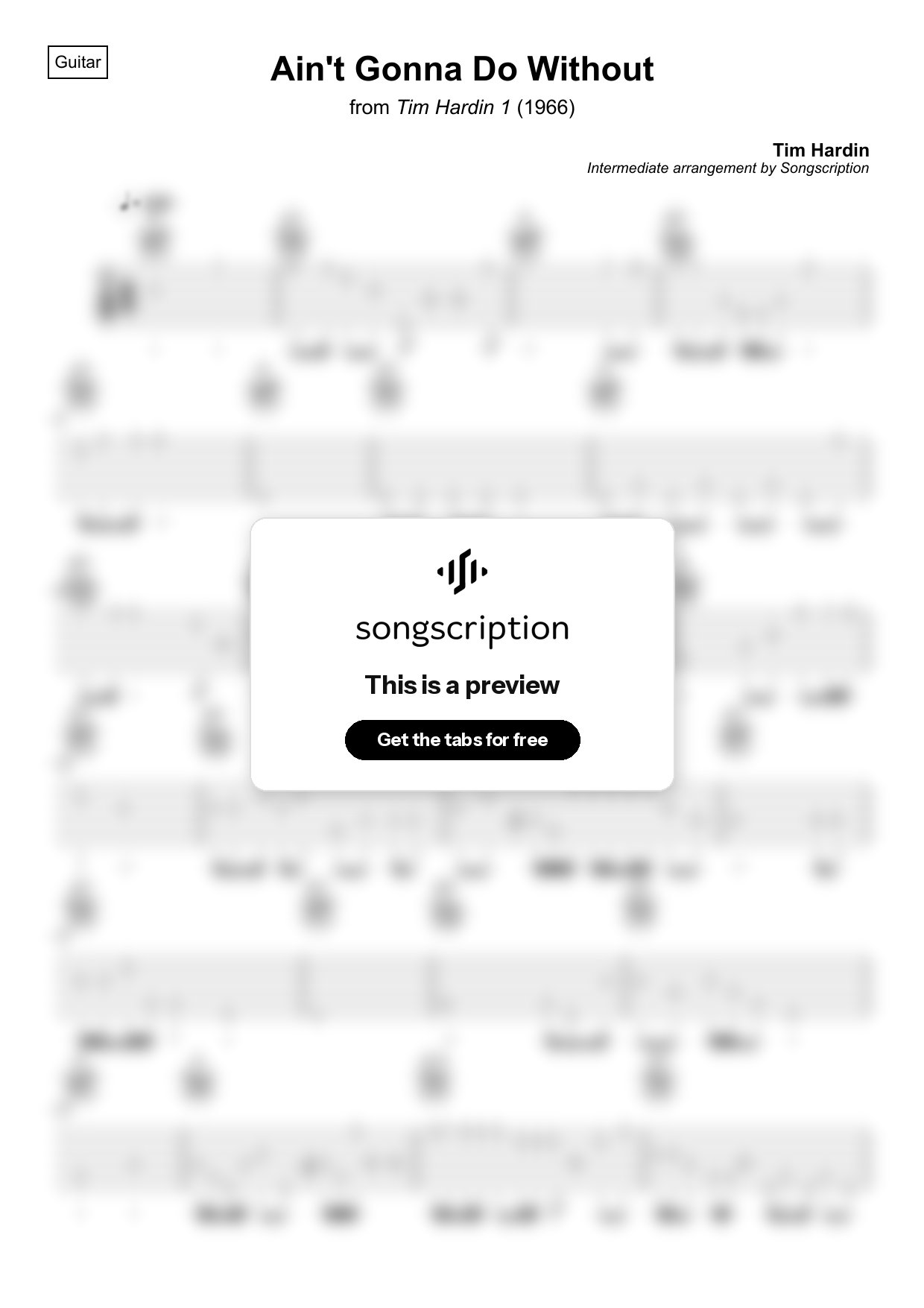 Intermediate Acoustic Guitar Tabs for "Ain't Gonna Do Without" by Tim Hardin