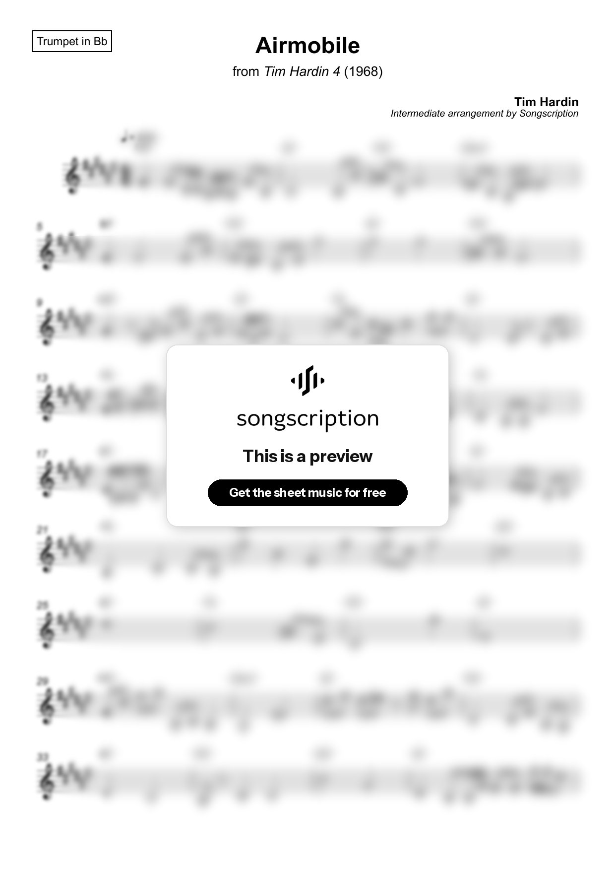 Intermediate Trumpet Sheet Music for "Airmobile" by Tim Hardin