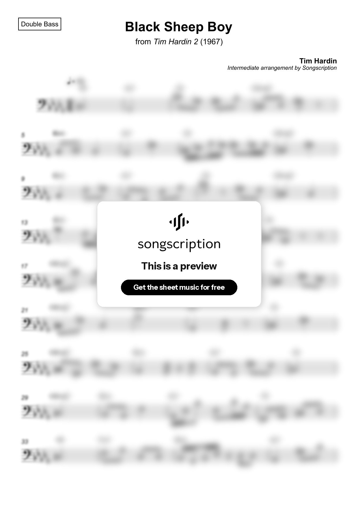 Intermediate Double Bass Sheet Music for "Black Sheep Boy" by Tim Hardin