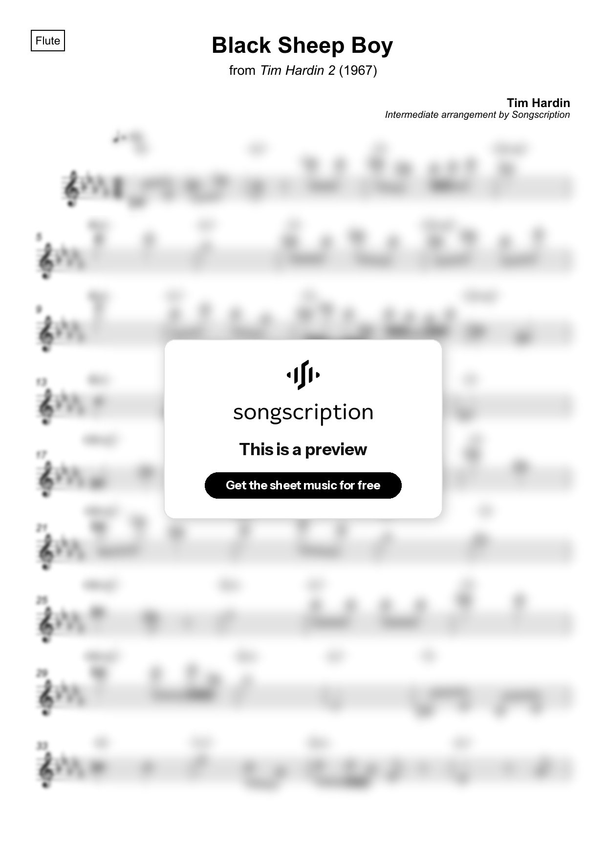 Intermediate Flute Sheet Music for "Black Sheep Boy" by Tim Hardin