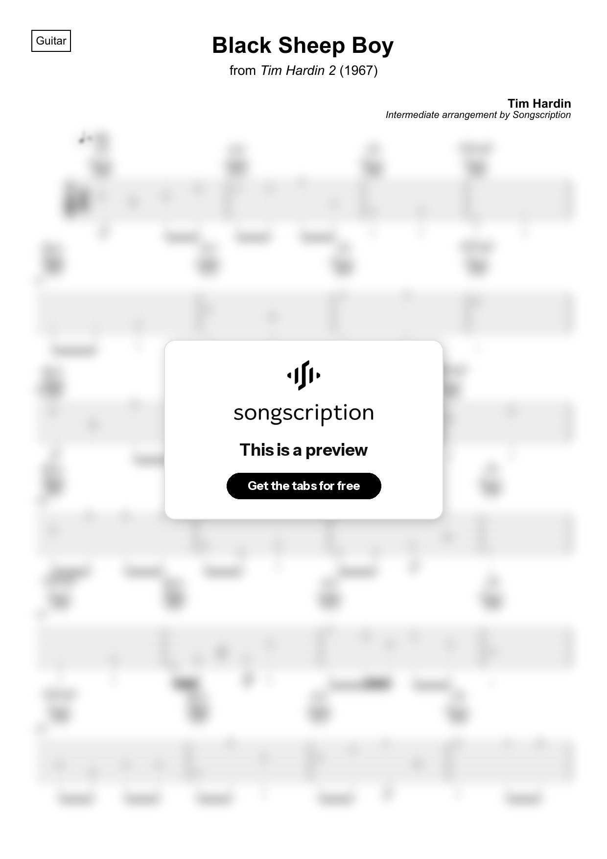 Intermediate Acoustic Guitar Tabs for "Black Sheep Boy" by Tim Hardin