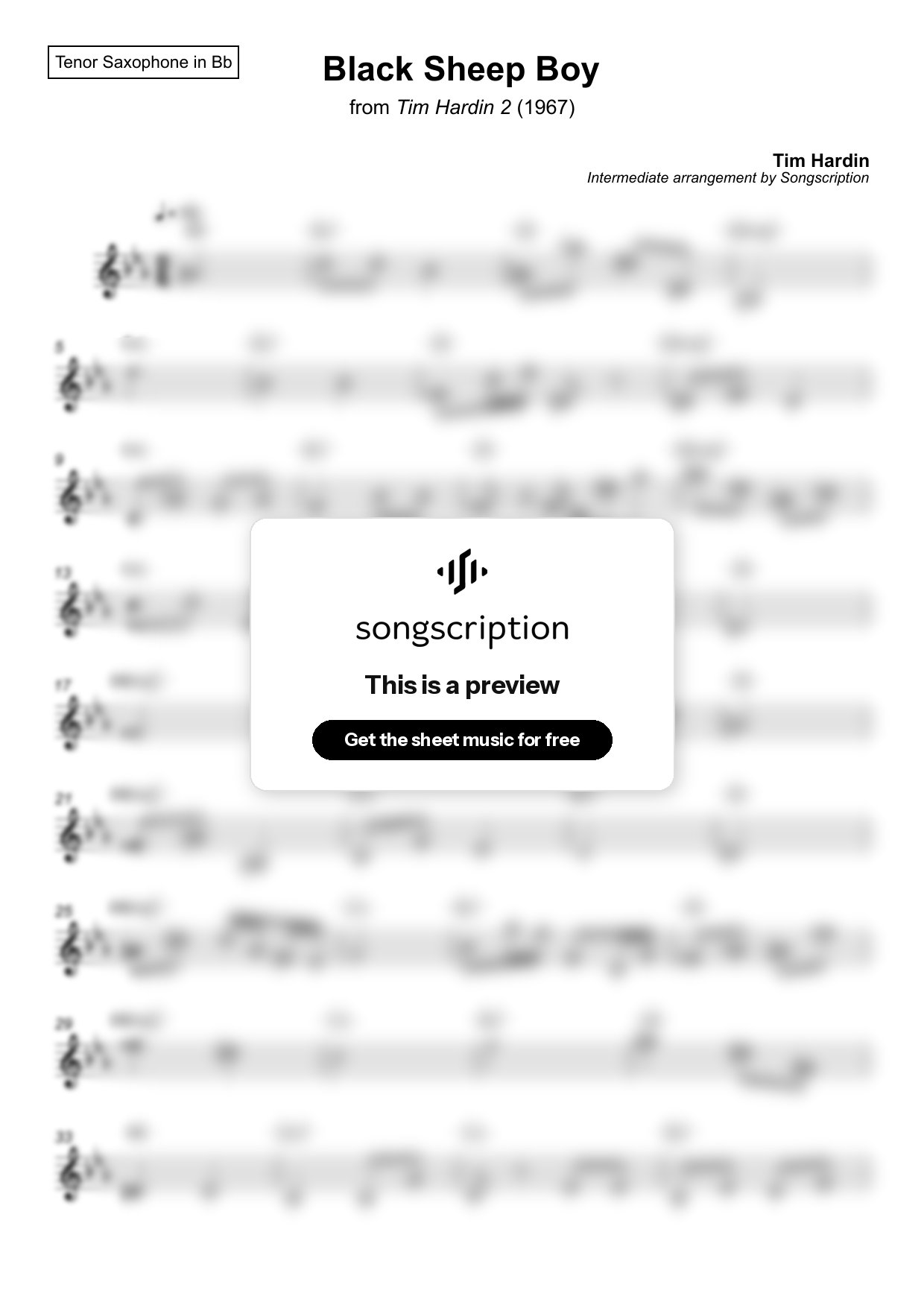 Intermediate Tenor Sax Sheet Music for "Black Sheep Boy" by Tim Hardin