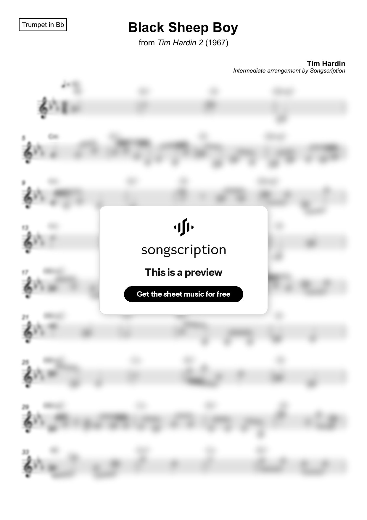 Intermediate Trumpet Sheet Music for "Black Sheep Boy" by Tim Hardin