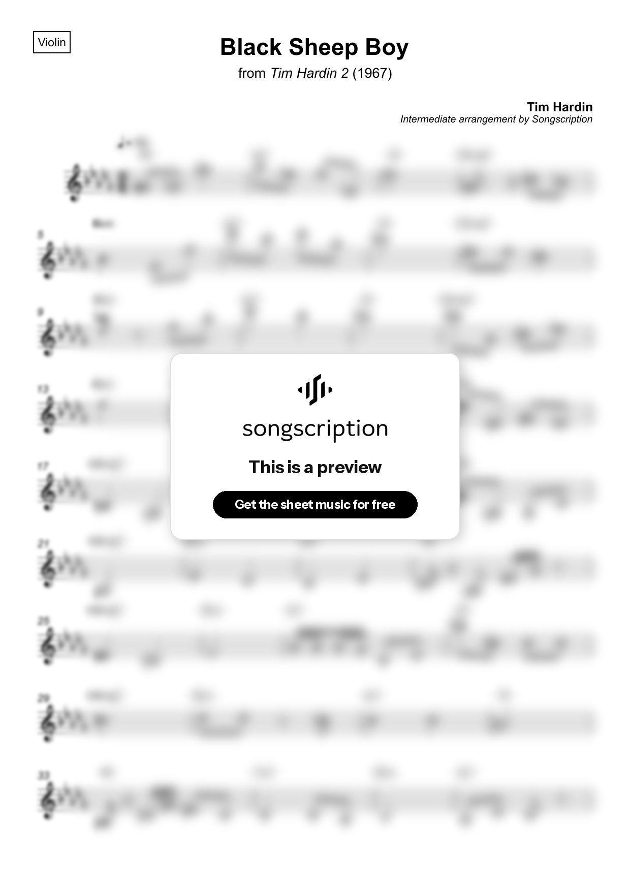 Intermediate Violin Sheet Music for "Black Sheep Boy" by Tim Hardin