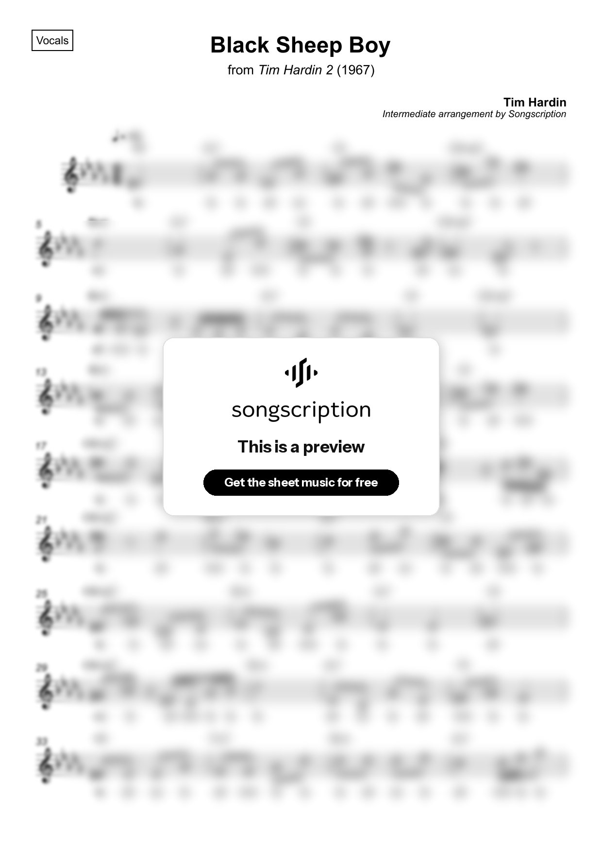 Intermediate Vocals Sheet Music for "Black Sheep Boy" by Tim Hardin