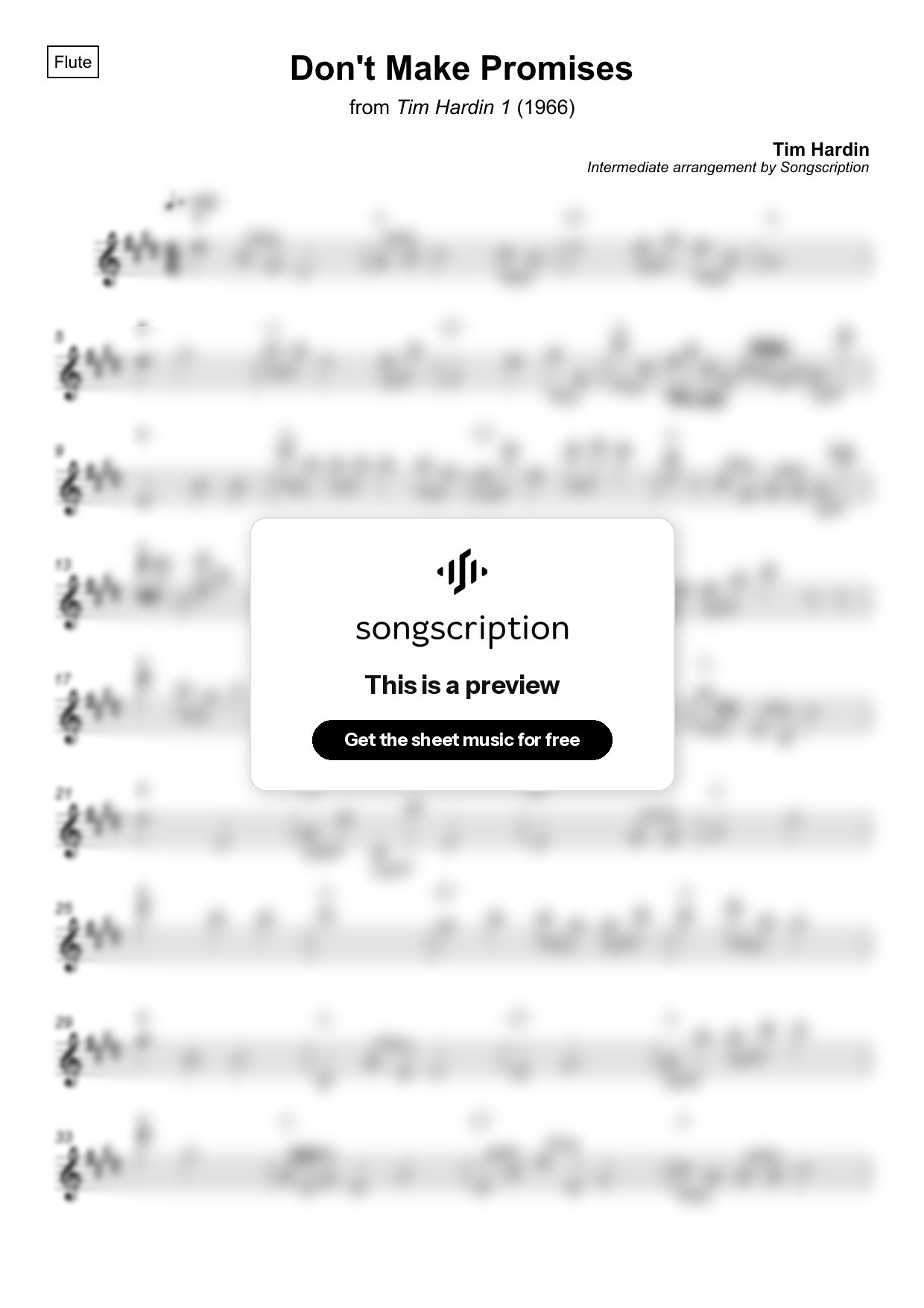 Intermediate Flute Sheet Music for "Don't Make Promises" by Tim Hardin