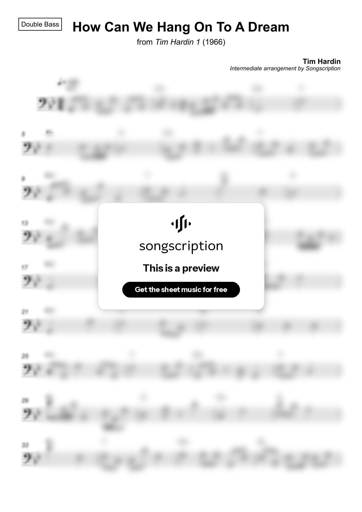 Intermediate Double Bass Sheet Music for "How Can We Hang On To A Dream" by Tim Hardin