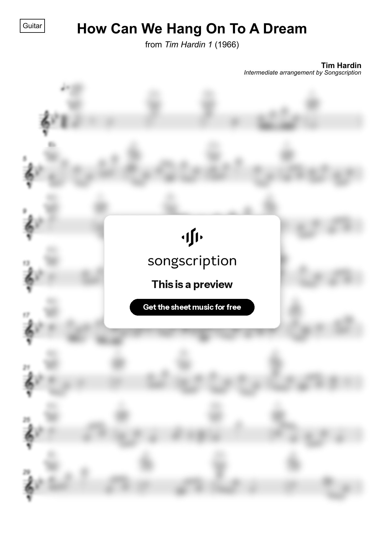 Intermediate Acoustic Guitar Sheet Music for "How Can We Hang On To A Dream" by Tim Hardin