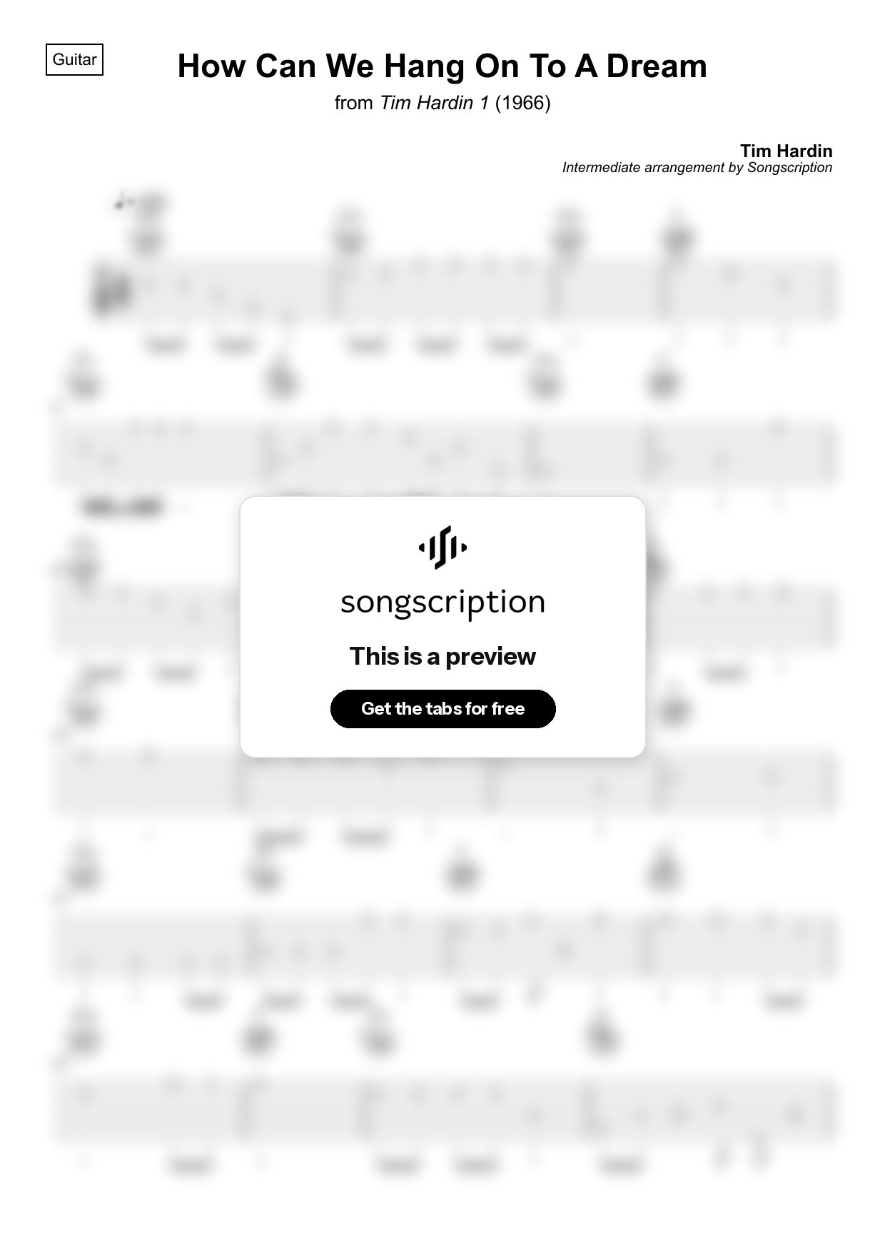 Intermediate Acoustic Guitar Tabs for "How Can We Hang On To A Dream" by Tim Hardin
