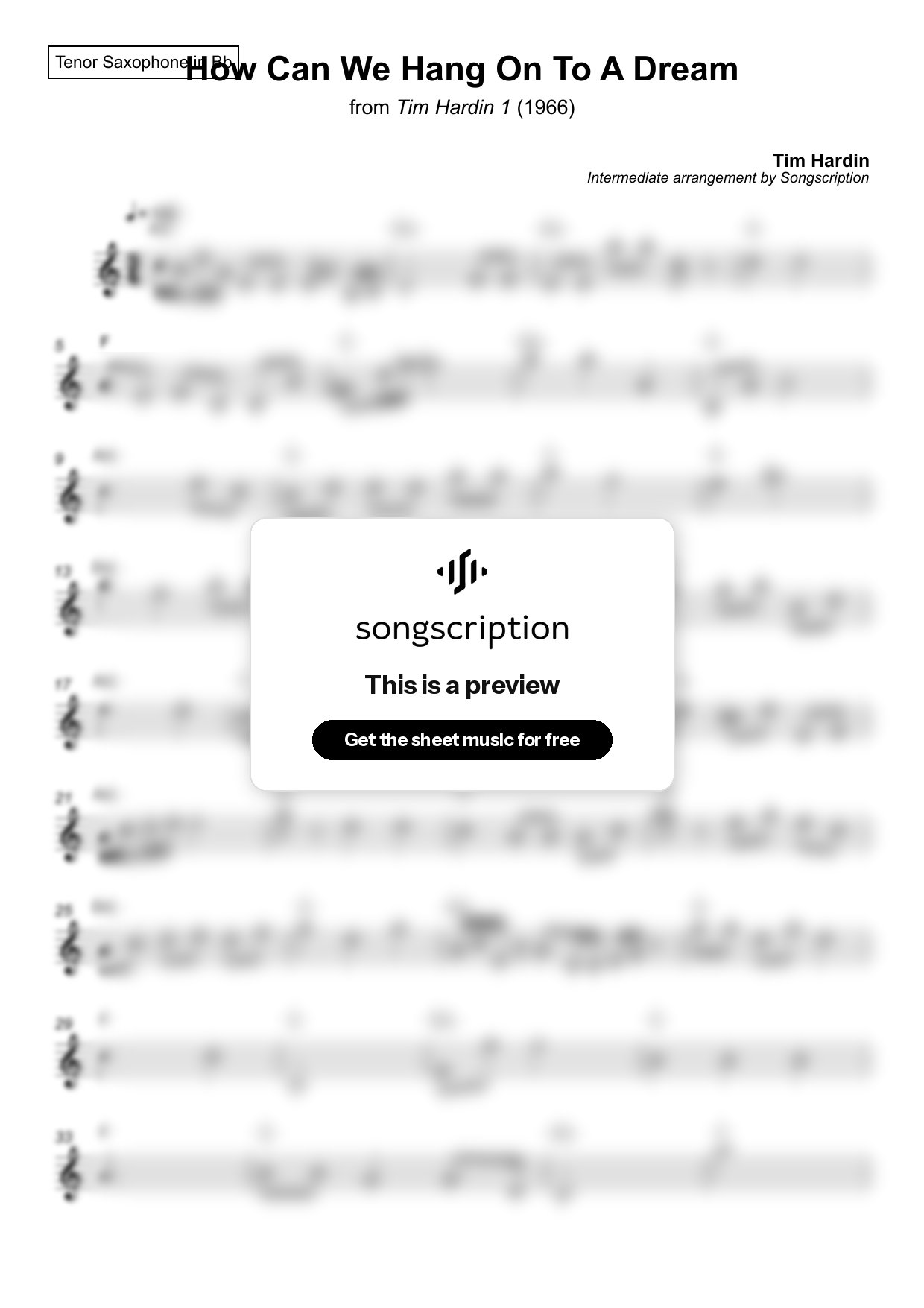 Intermediate Tenor Sax Sheet Music for "How Can We Hang On To A Dream" by Tim Hardin