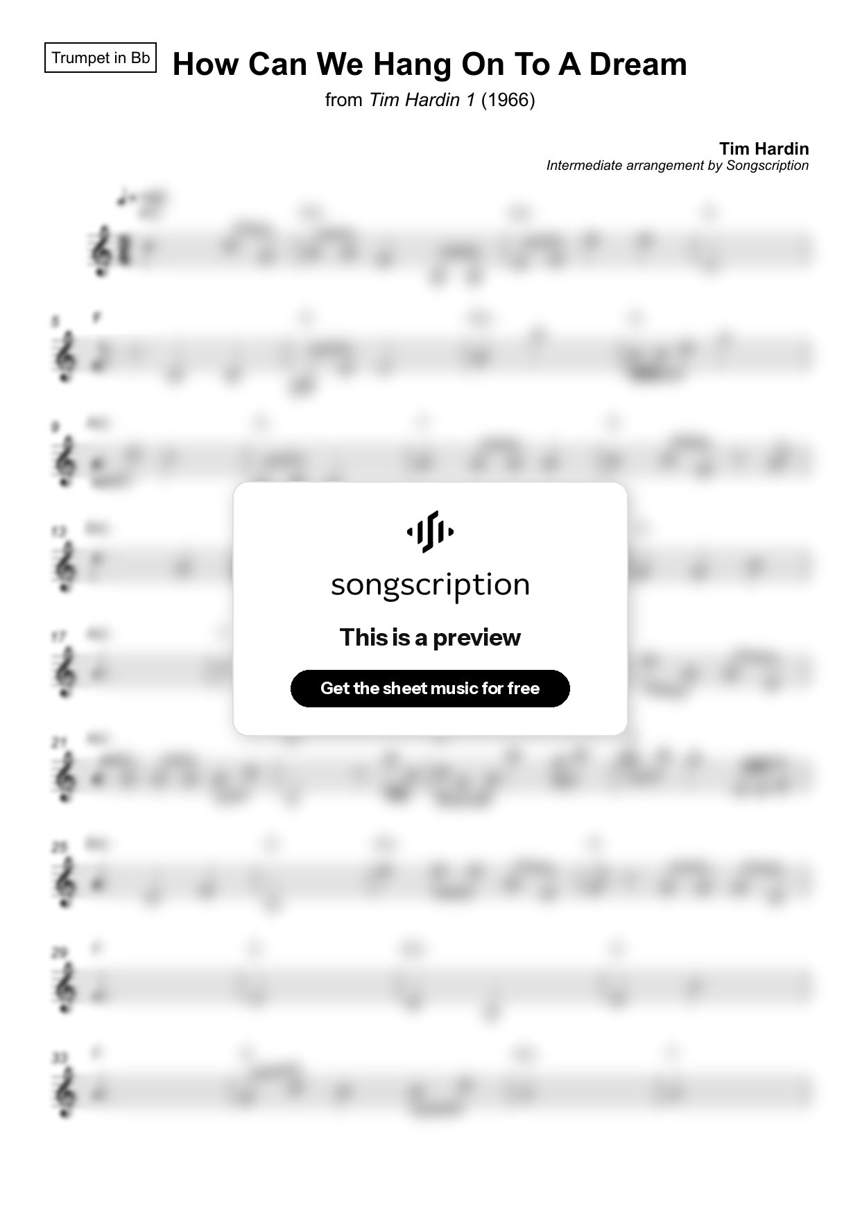 Intermediate Trumpet Sheet Music for "How Can We Hang On To A Dream" by Tim Hardin