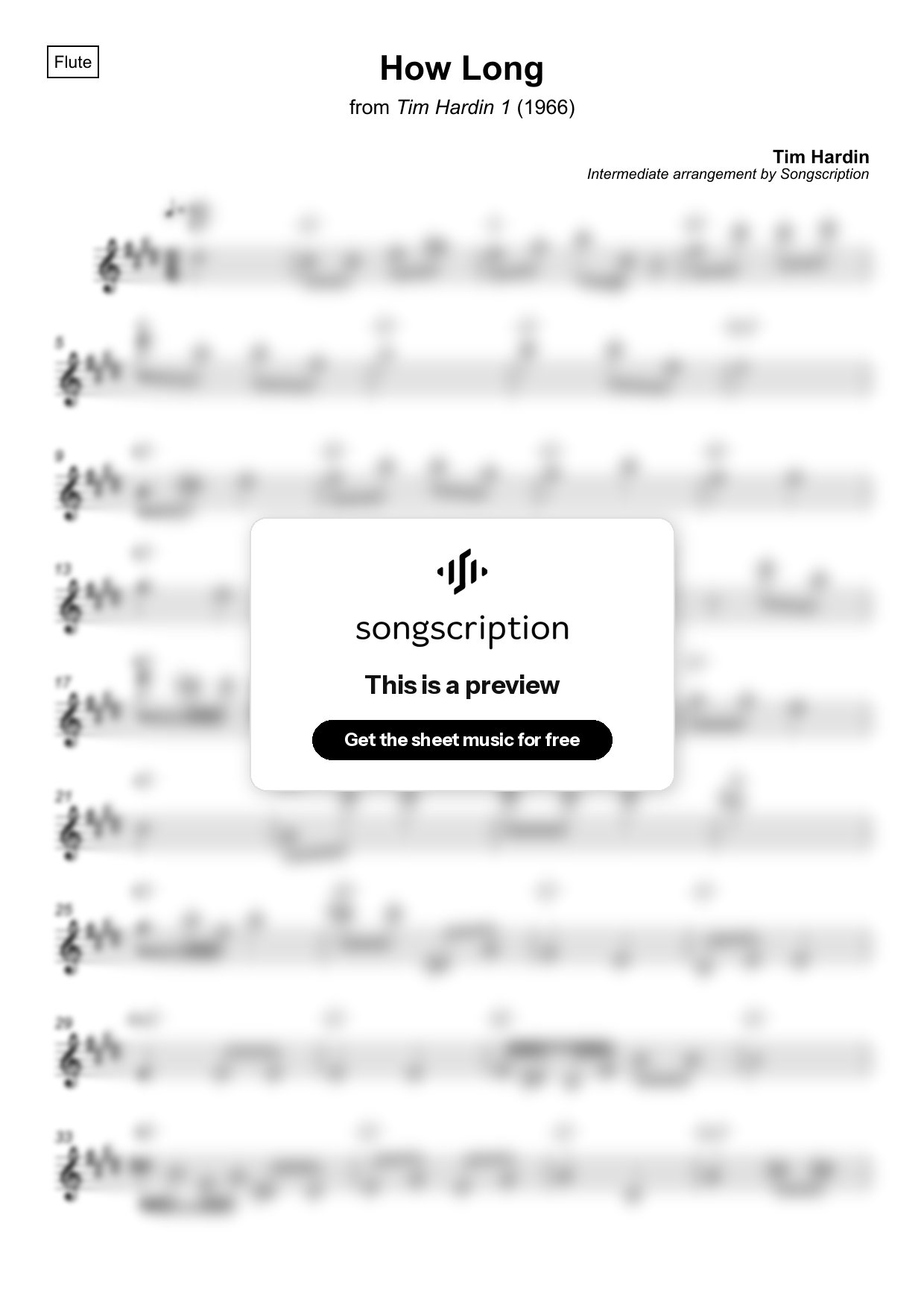Intermediate Flute Sheet Music for "How Long" by Tim Hardin
