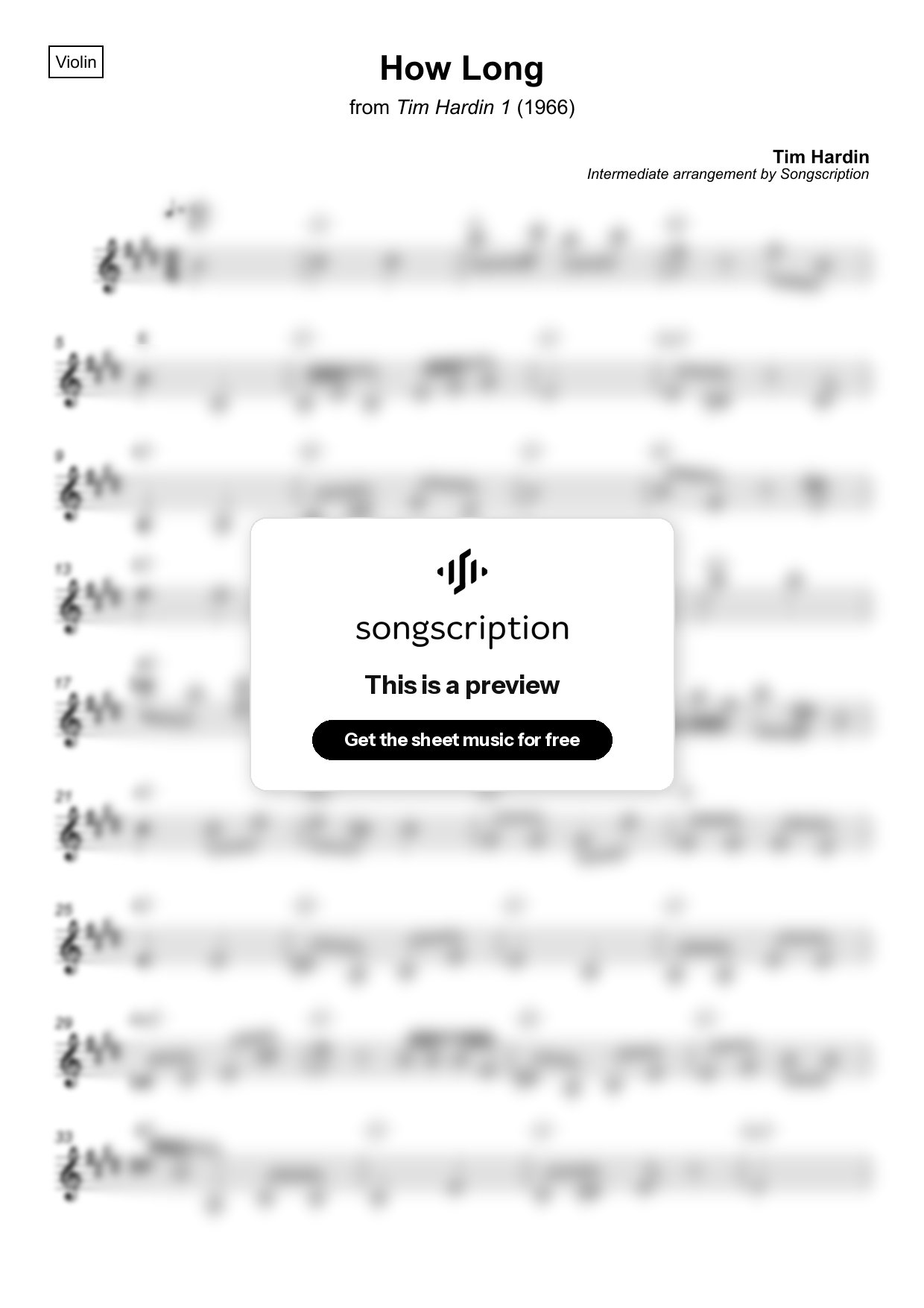 Intermediate Violin Sheet Music for "How Long" by Tim Hardin