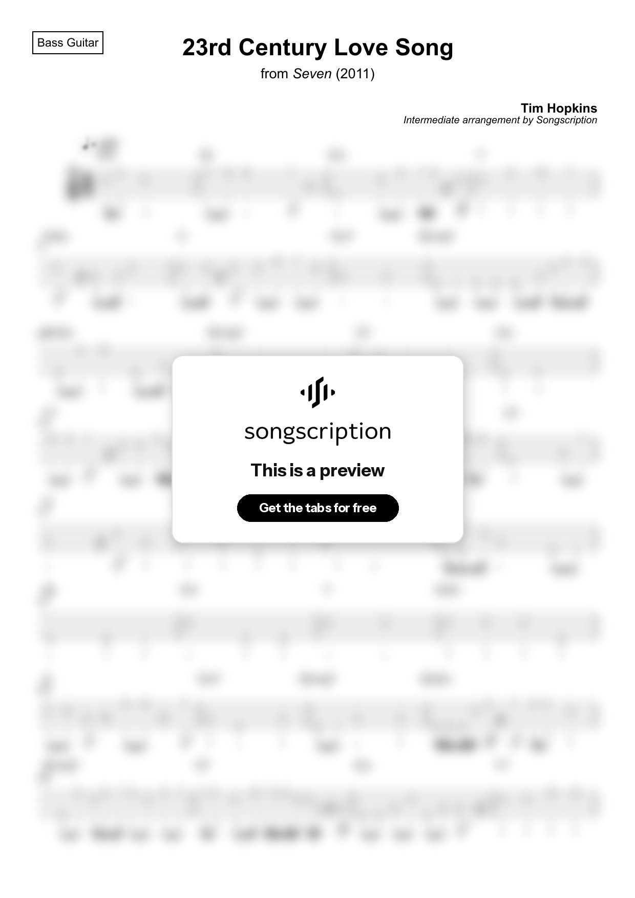 Intermediate Bass Guitar Tabs for "23rd Century Love Song" by Tim Hopkins