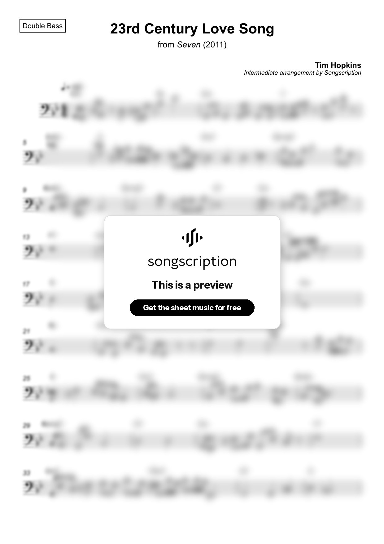 Intermediate Double Bass Sheet Music for "23rd Century Love Song" by Tim Hopkins