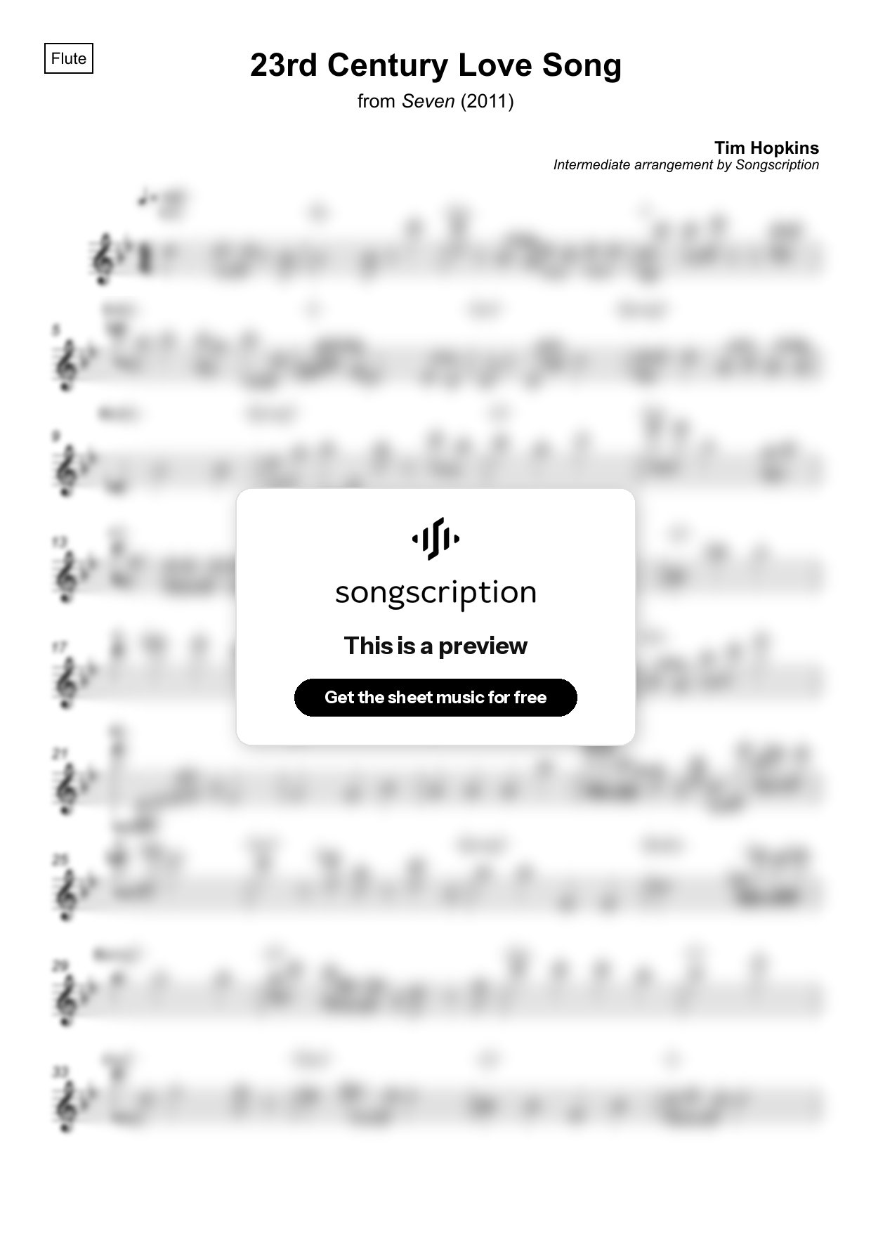 Intermediate Flute Sheet Music for "23rd Century Love Song" by Tim Hopkins