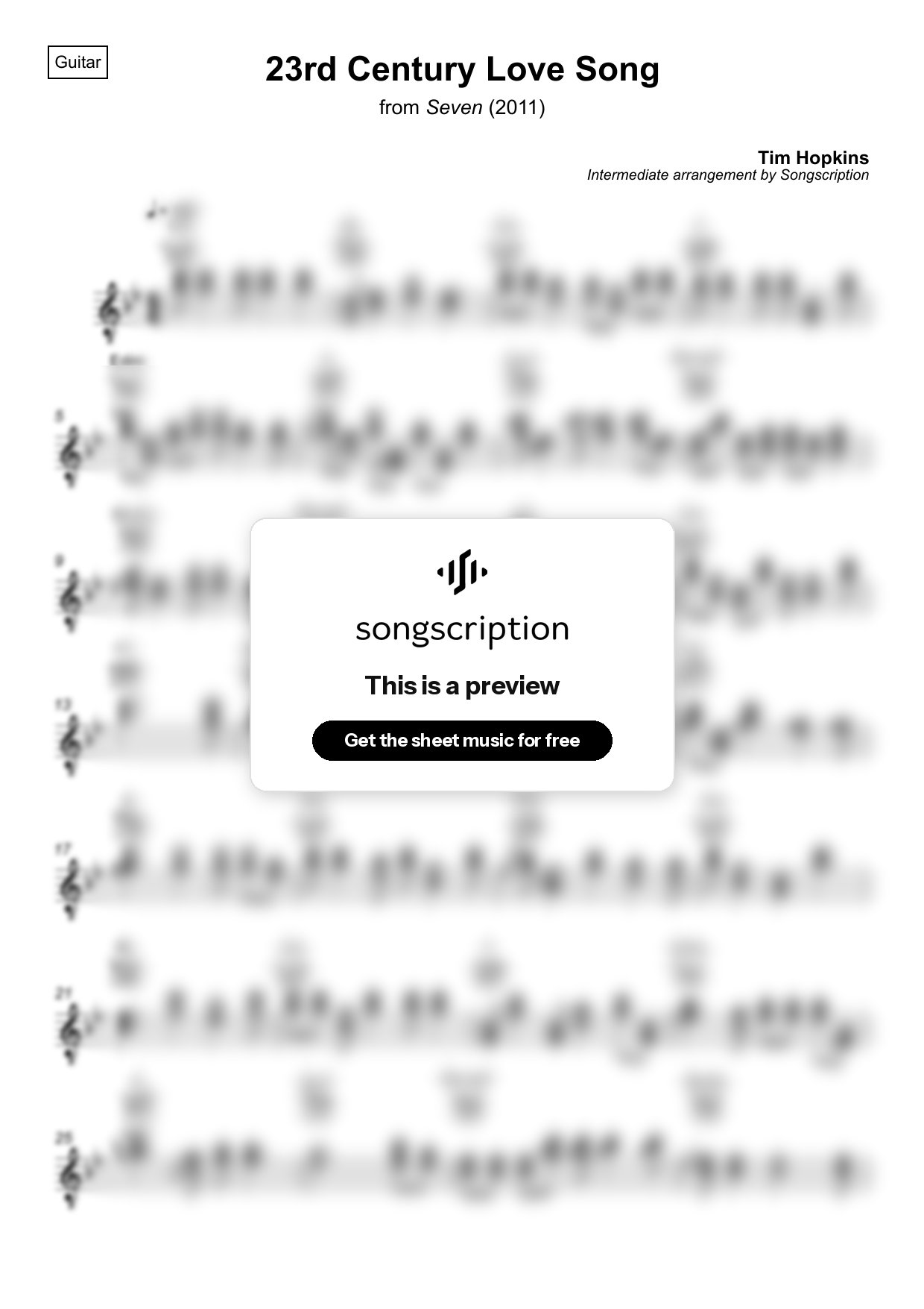 Intermediate Acoustic Guitar Sheet Music for "23rd Century Love Song" by Tim Hopkins