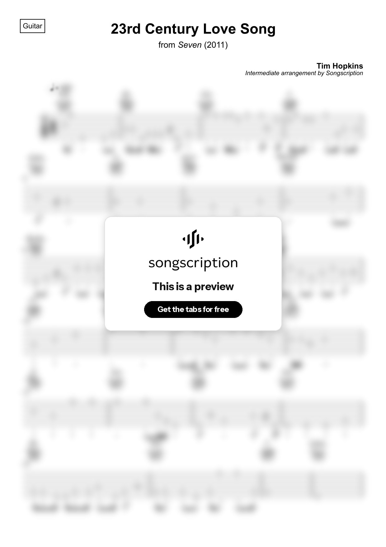 Intermediate Acoustic Guitar Tabs for "23rd Century Love Song" by Tim Hopkins