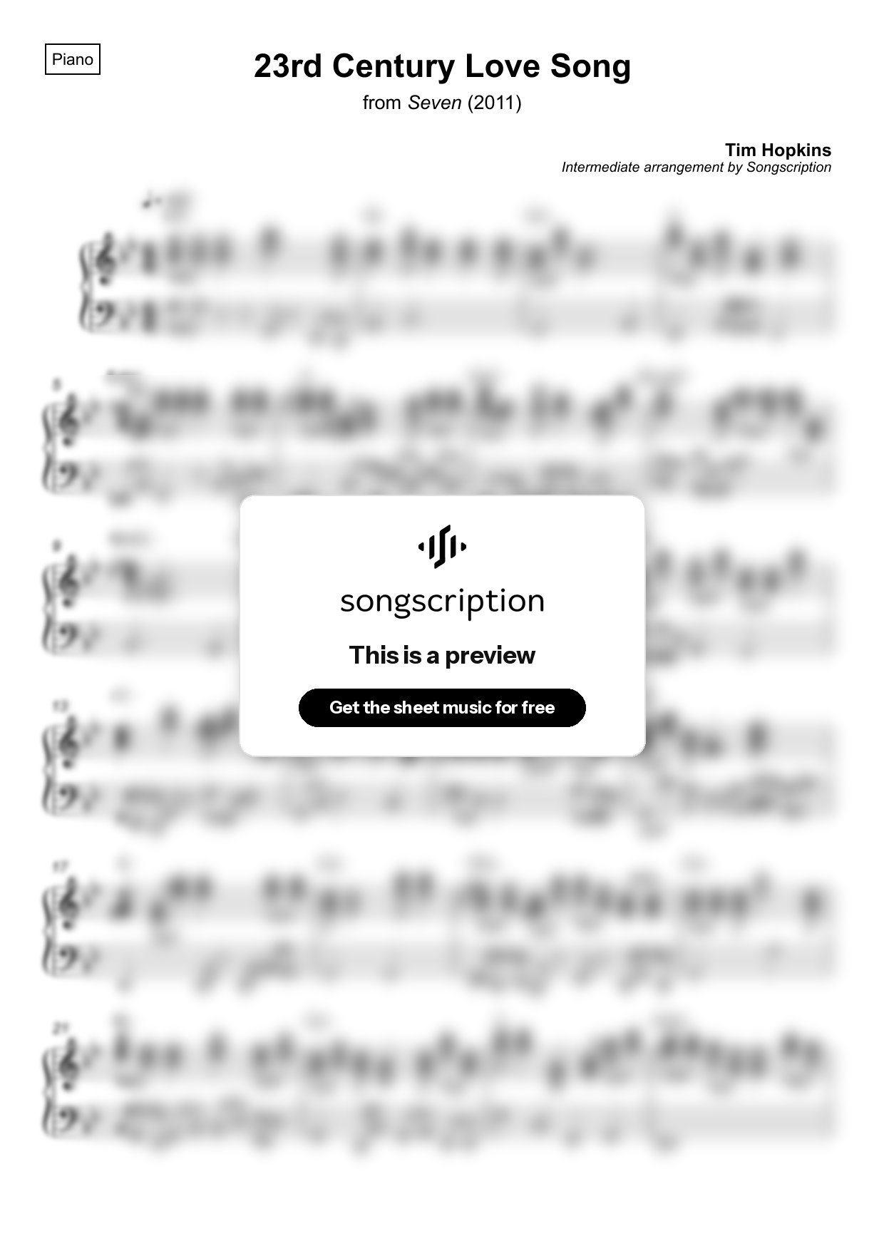 Intermediate Piano Sheet Music for "23rd Century Love Song" by Tim Hopkins