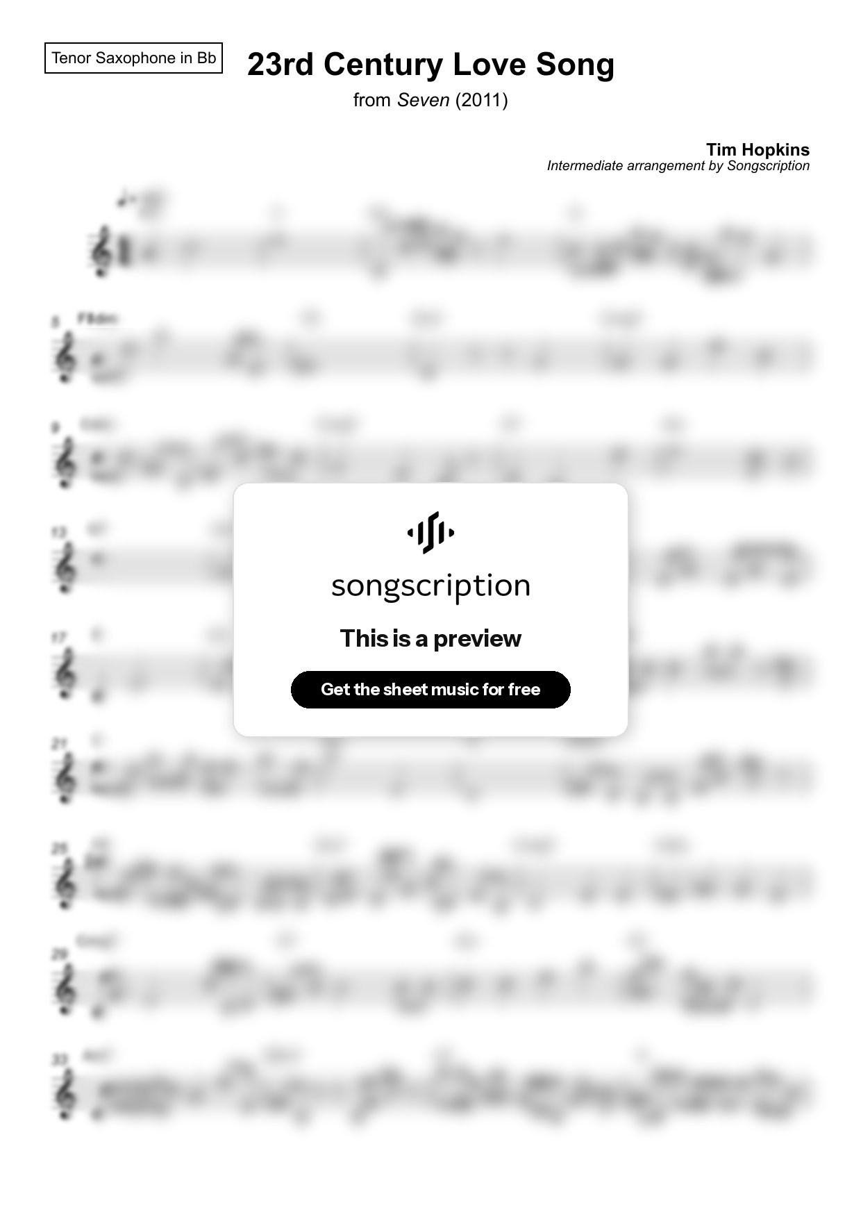Intermediate Tenor Sax Sheet Music for "23rd Century Love Song" by Tim Hopkins