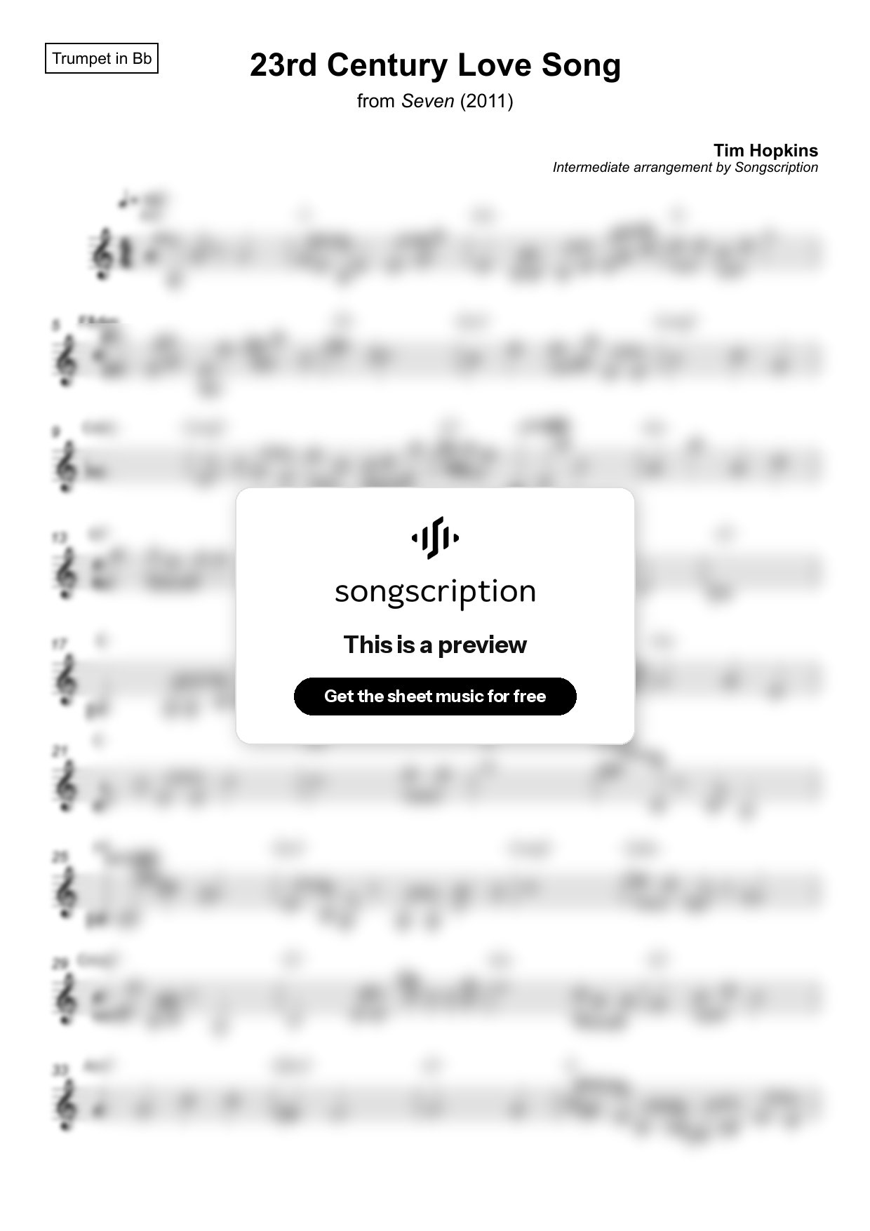 Intermediate Trumpet Sheet Music for "23rd Century Love Song" by Tim Hopkins