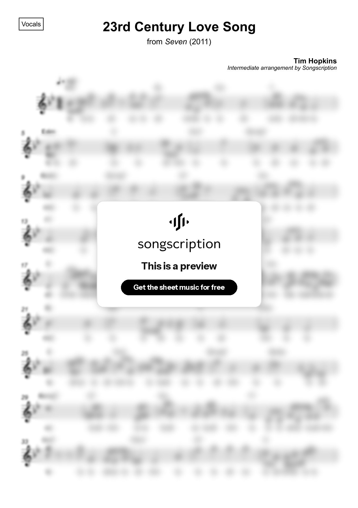 Intermediate Vocals Sheet Music for "23rd Century Love Song" by Tim Hopkins