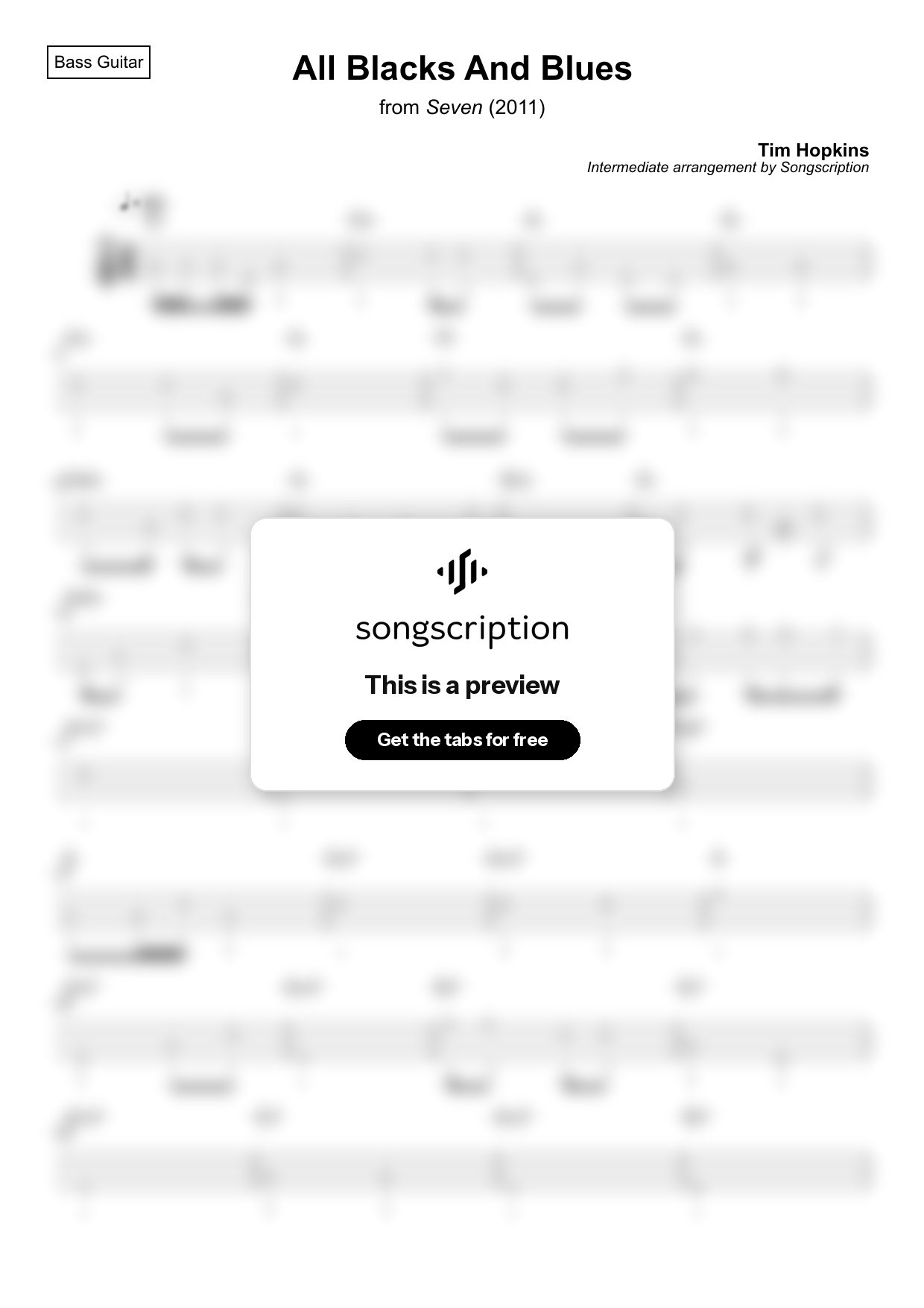 Intermediate Bass Guitar Tabs for "All Blacks And Blues" by Tim Hopkins