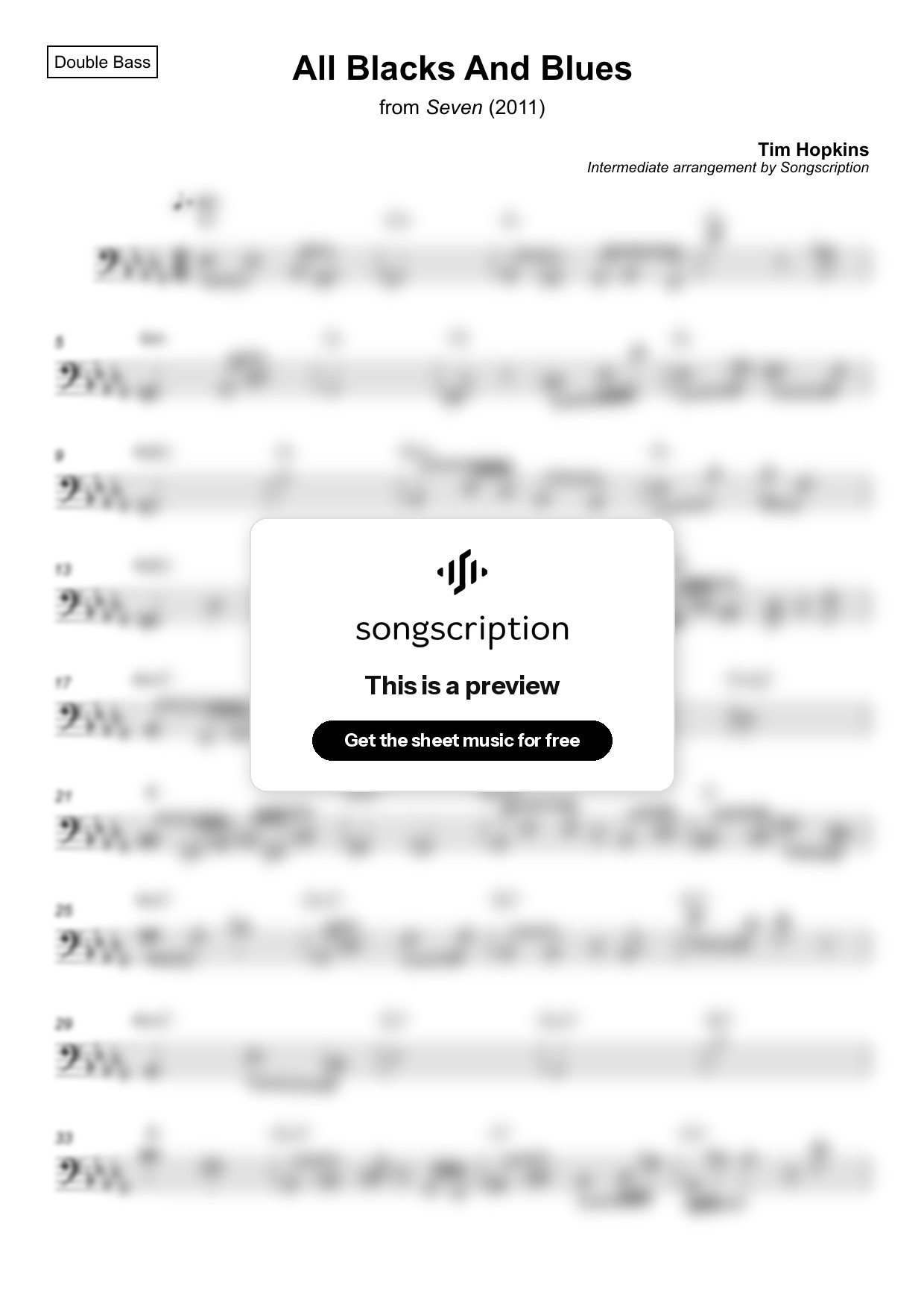 Intermediate Double Bass Sheet Music for "All Blacks And Blues" by Tim Hopkins